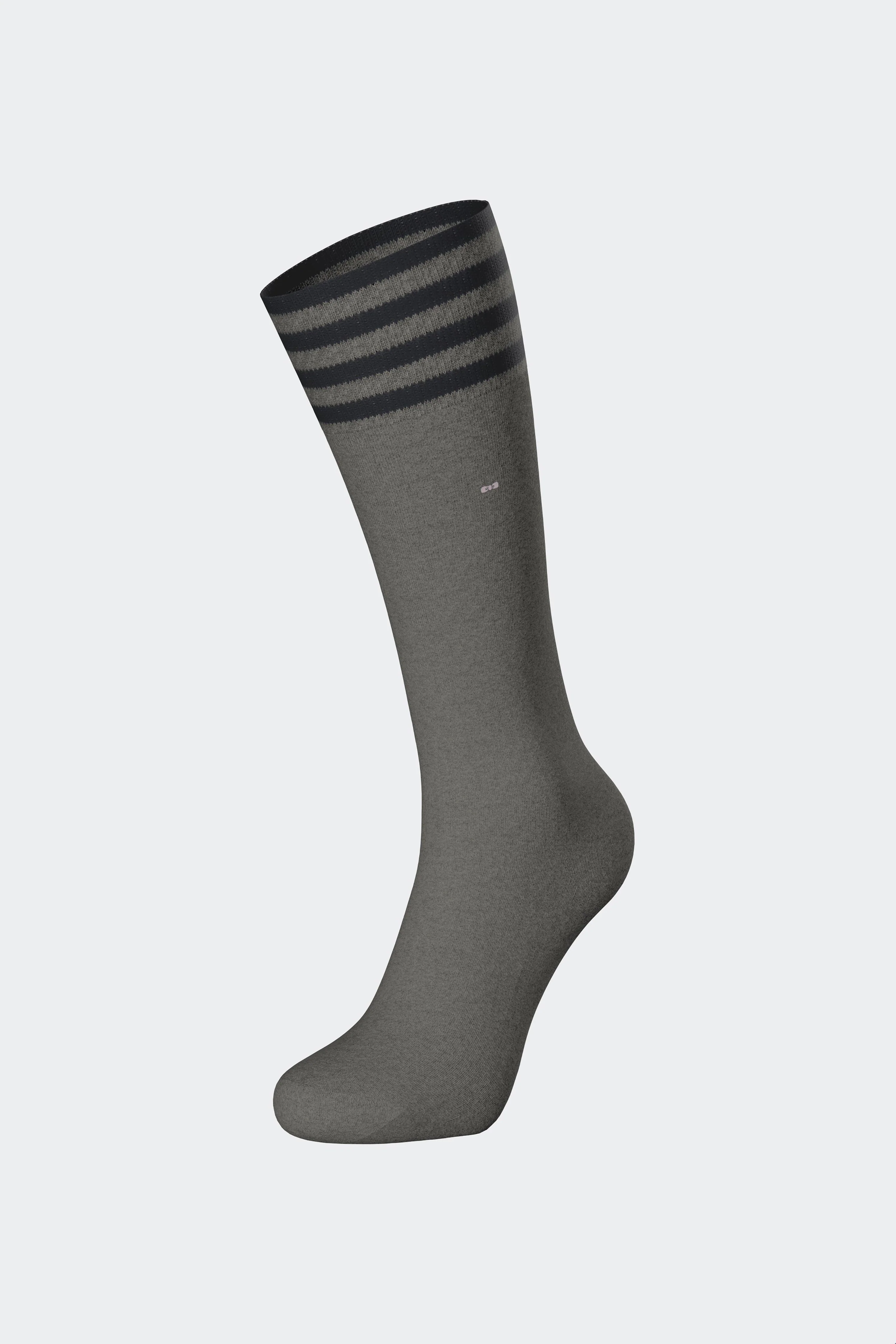 Paire de chaussettes en coton mélangé grise à bordure rayée