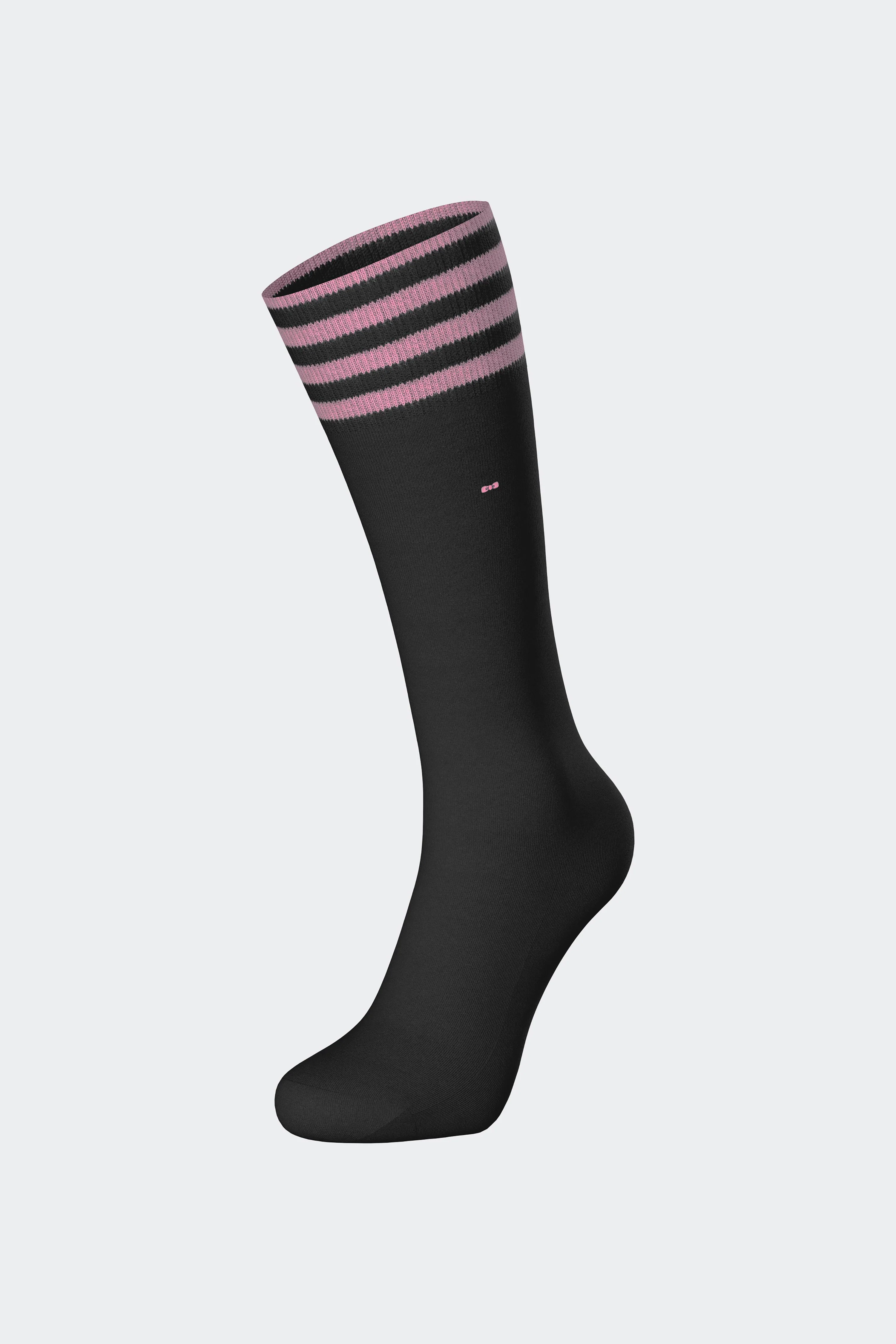 Paire de chaussettes en coton mélangé noir à bordure rayée