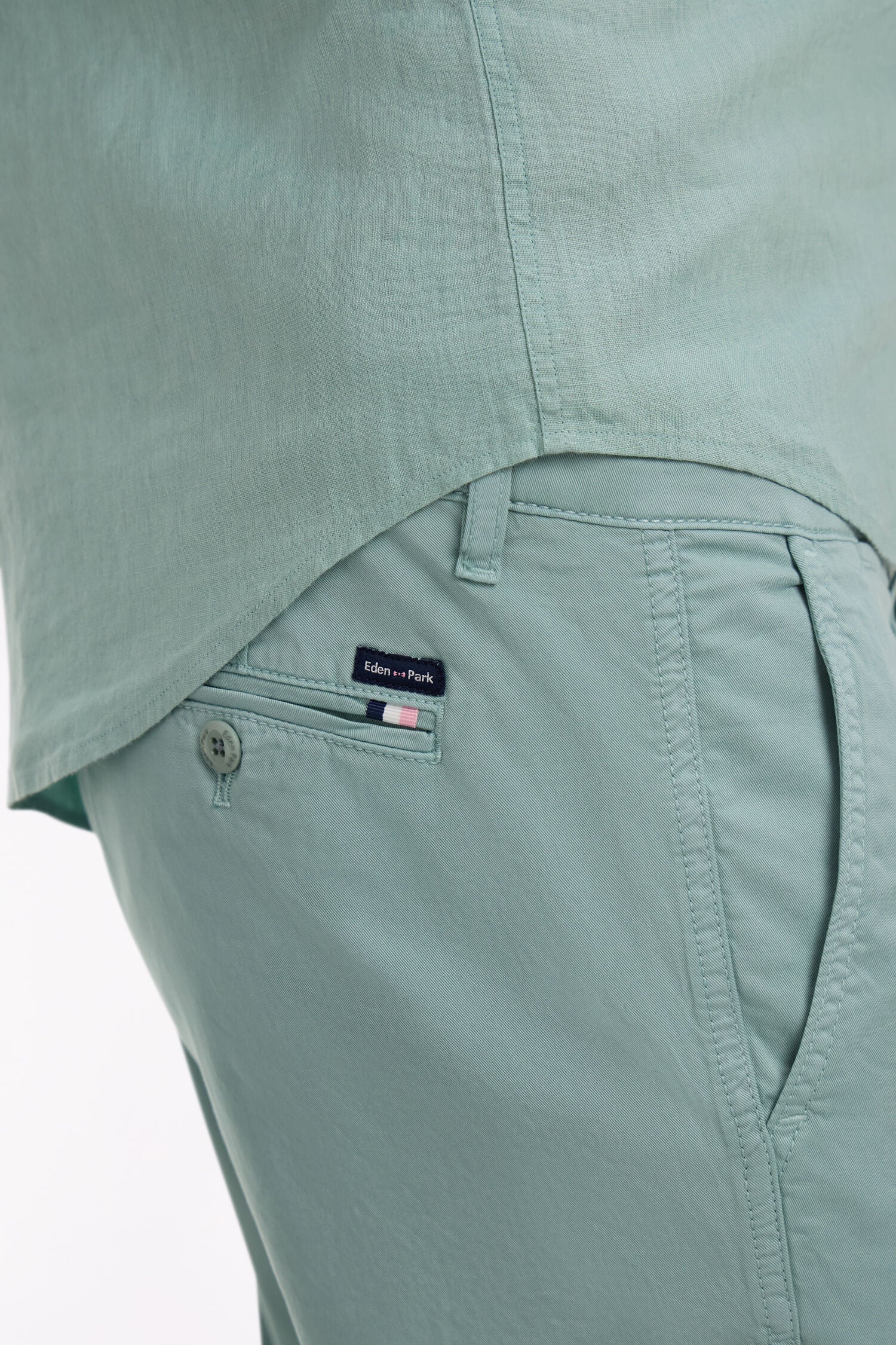 Pantalon chino regular en coton stretch vert d'eau - Image 4