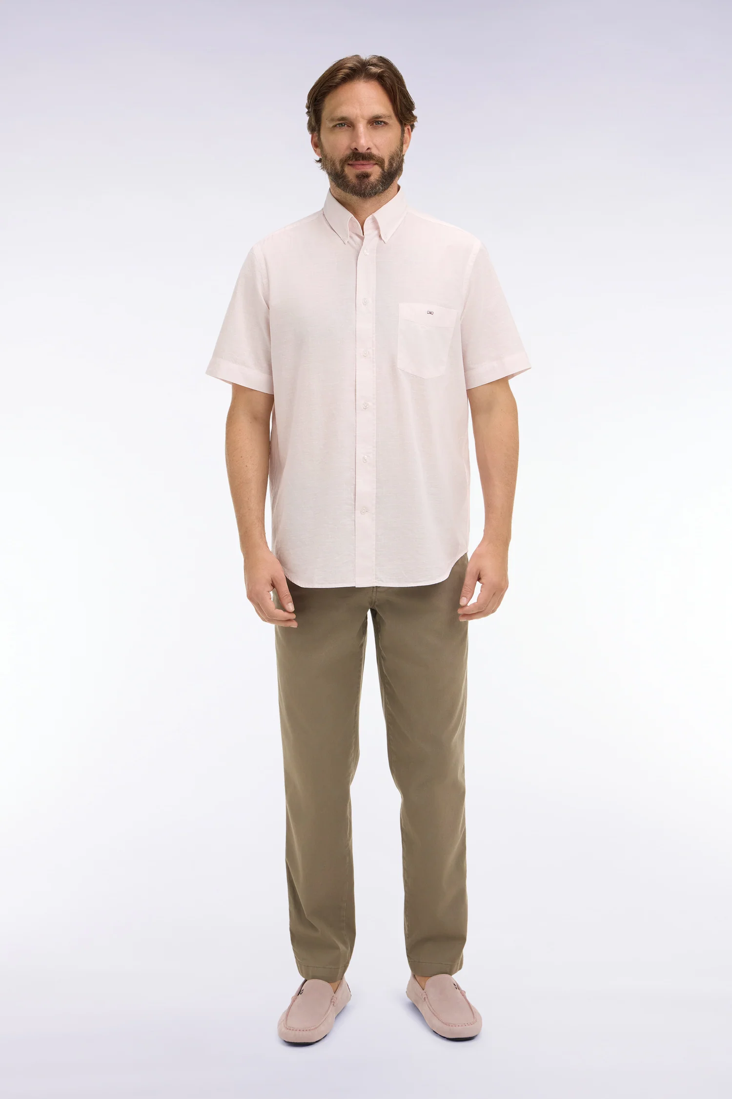 Pantalon chino taille élastique en coton et lyocell beige - Image 3