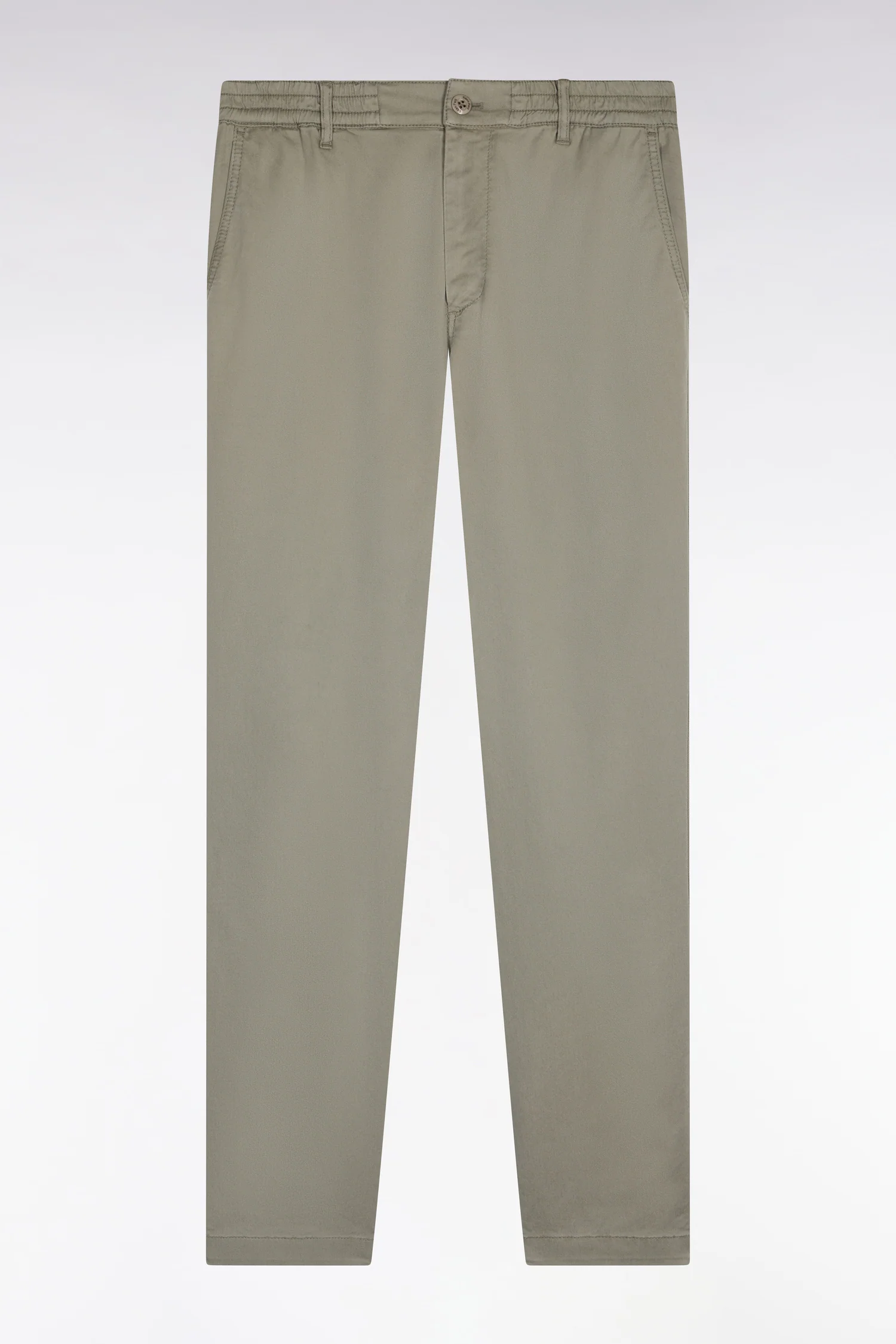 Pantalon chino taille élastique en coton et lyocell kaki - Image 2