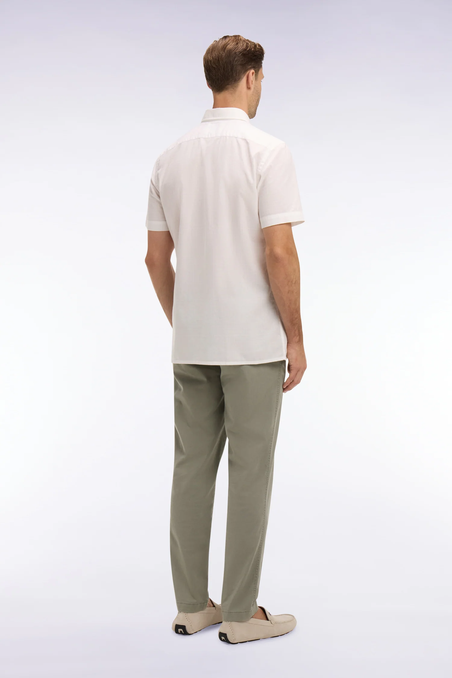 Pantalon chino taille élastique en coton et lyocell kaki - Image 5