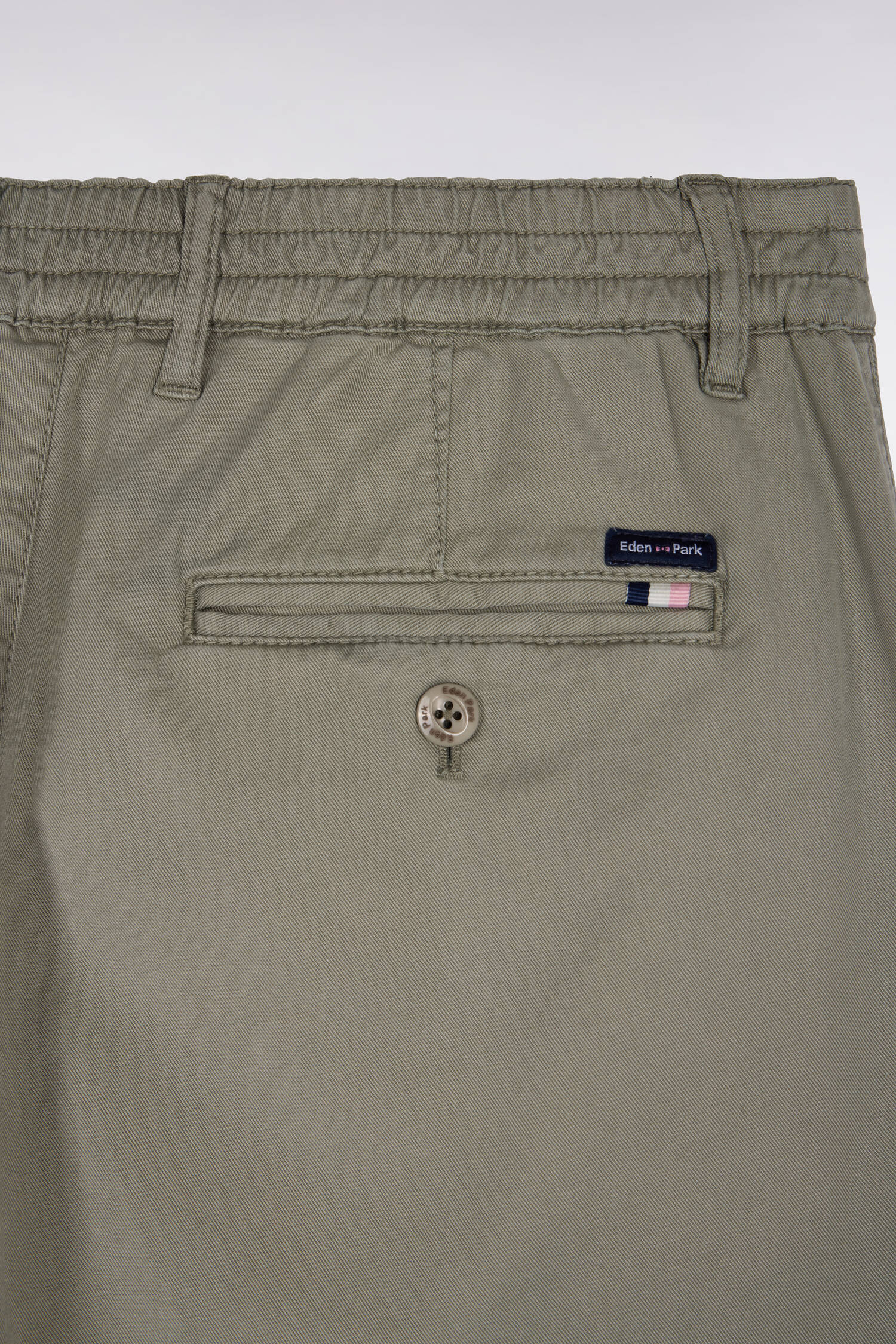 Pantalon chino taille élastique en coton et lyocell kaki - Image 6