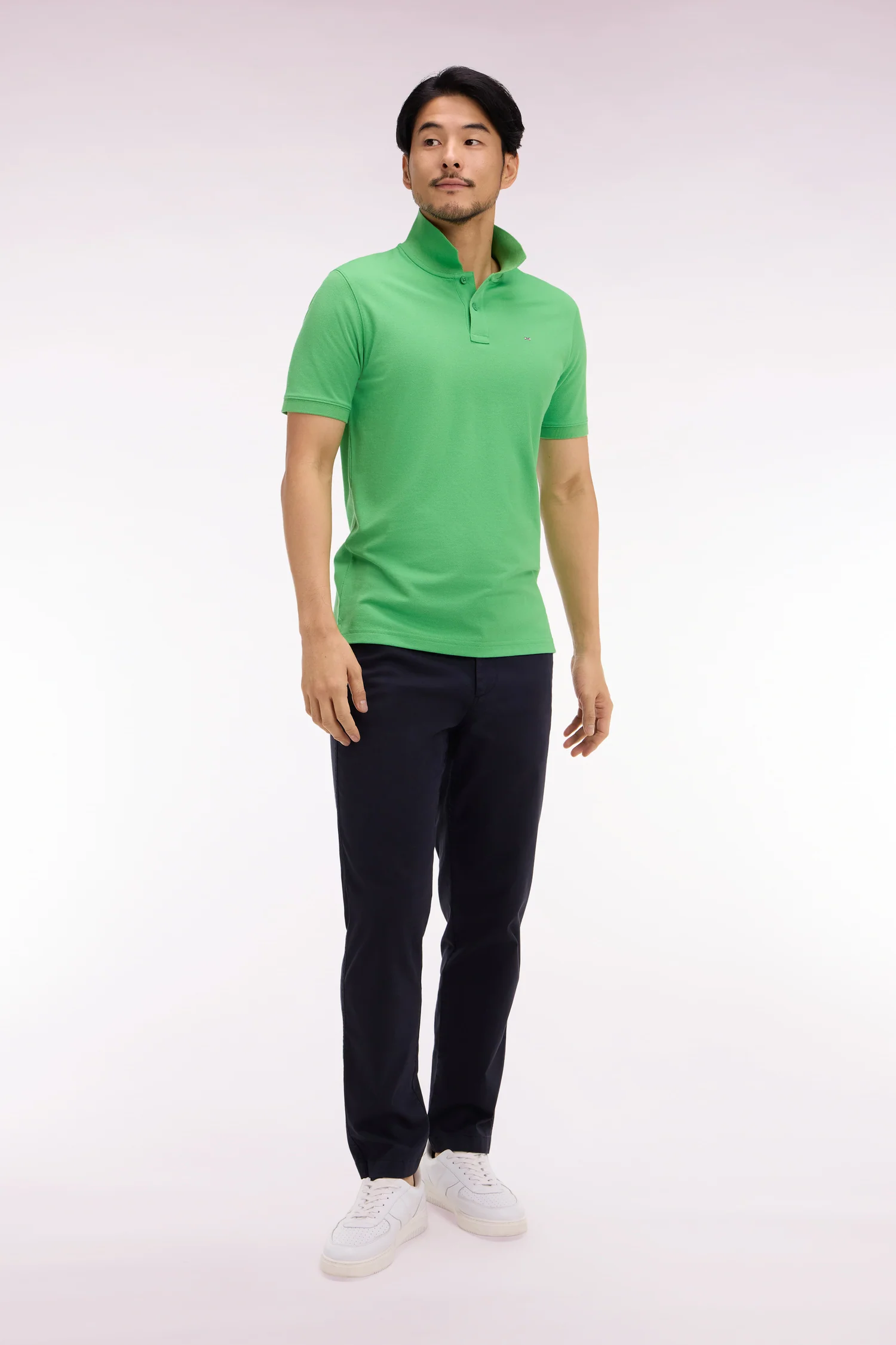 Pantalon chino taille élastique en coton et lyocell marine - Image 3