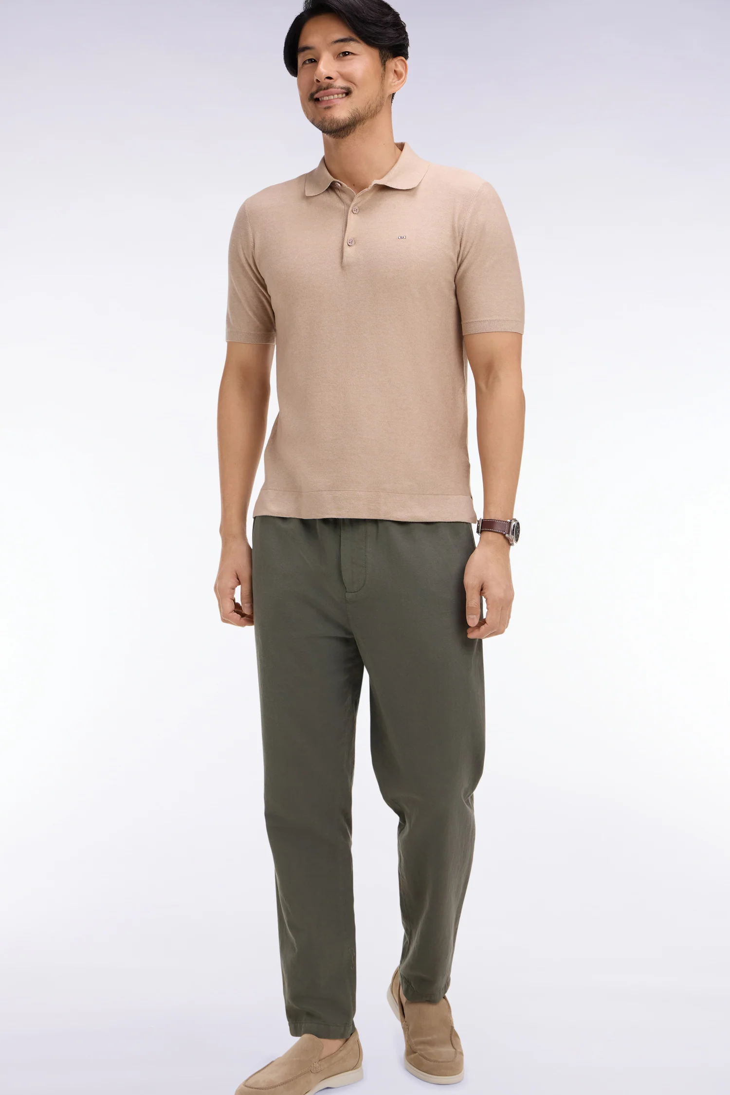 Pantalon en coton lin et lyocell kaki coupe Modern