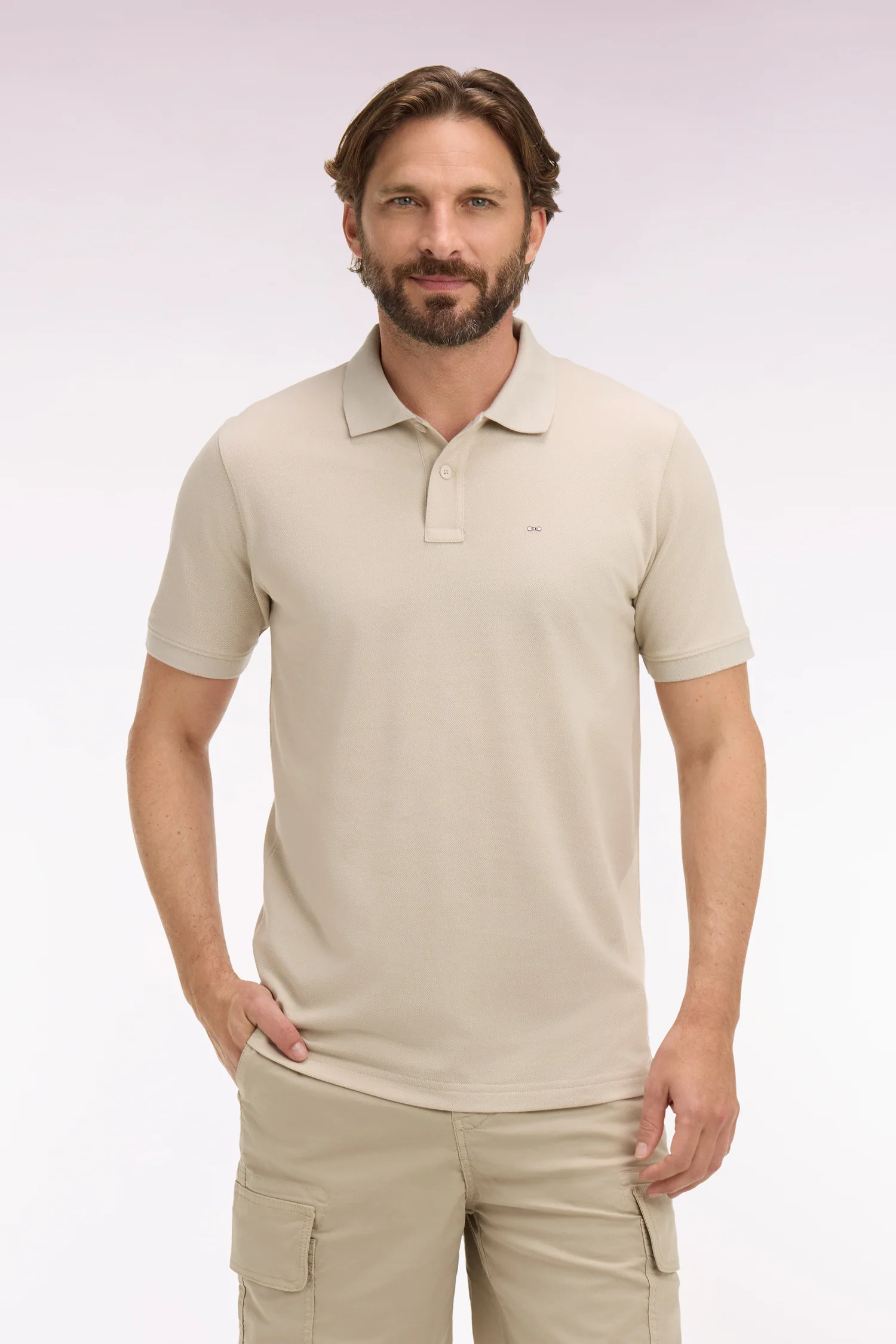 Polo à manches courtes en coton beige coupe regular - Image 3