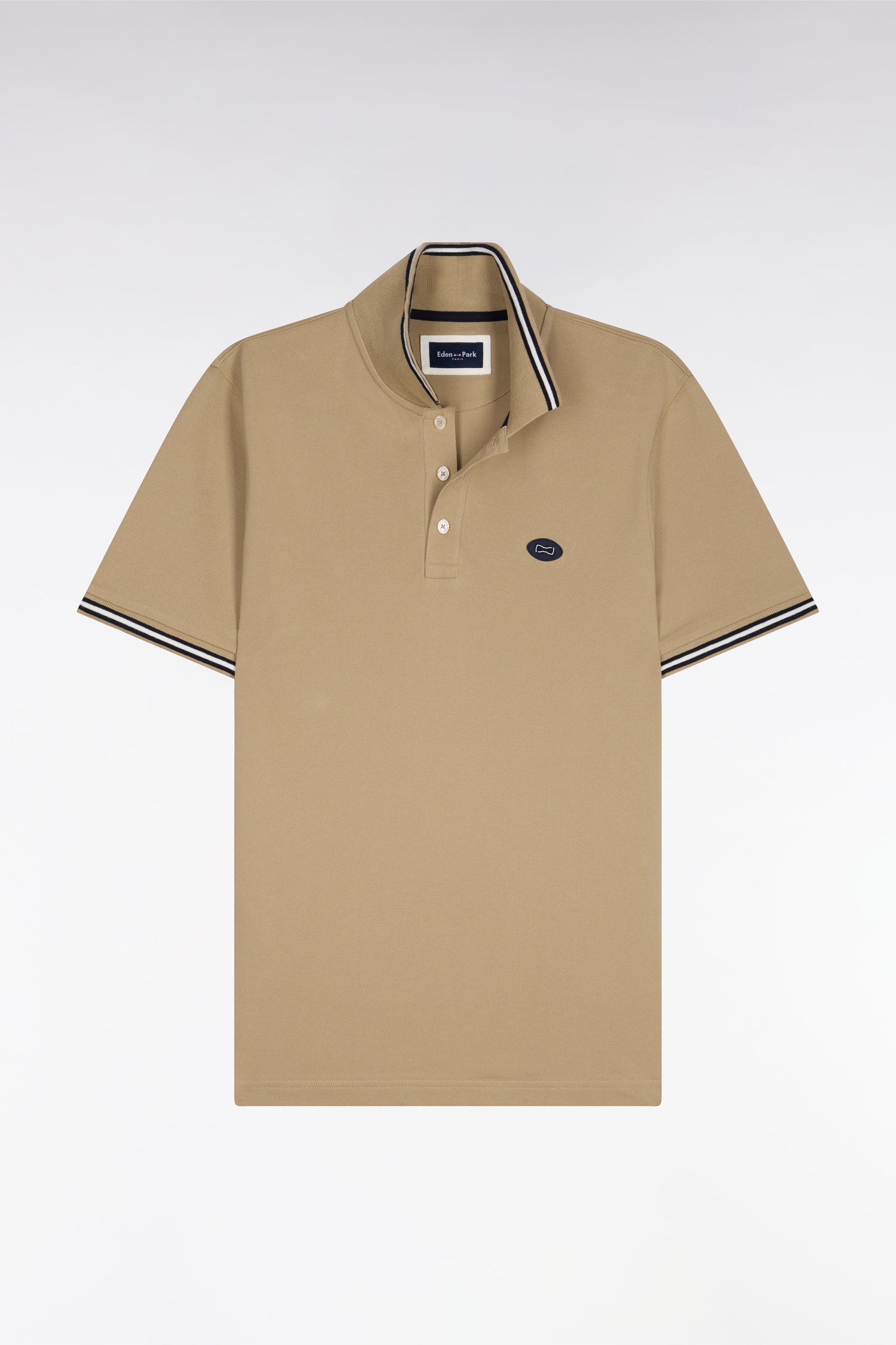 Polo à manches courtes en coton beige - Image 2