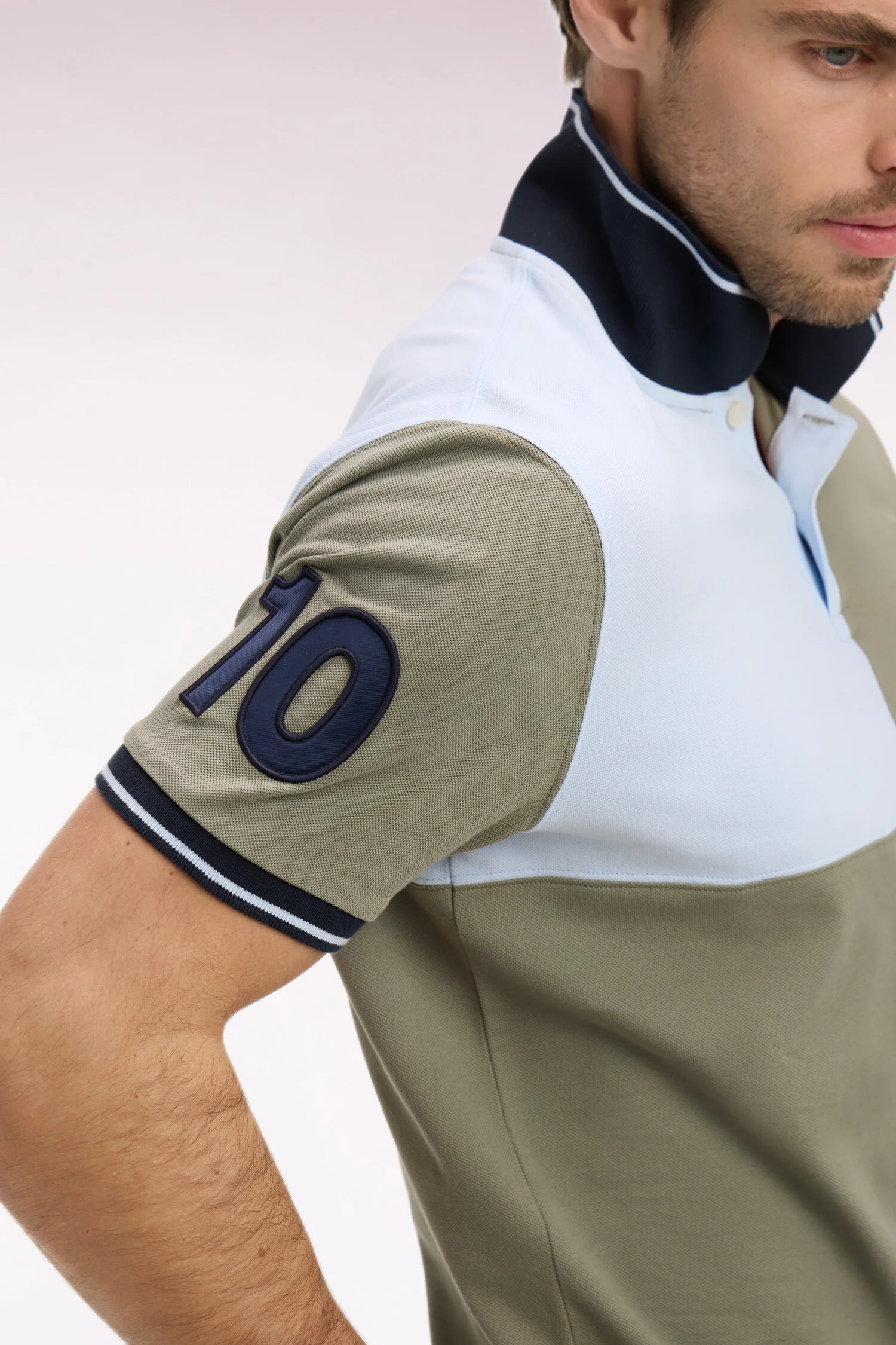 Polo à manches courtes en coton beige et ciel à cadrans coupe regular - Image 4