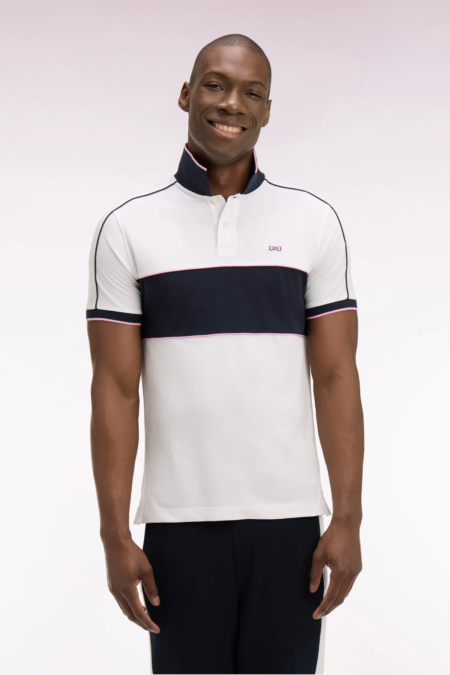 Polo à manches courtes en coton blanc découpes marine coupe regular - Image 3