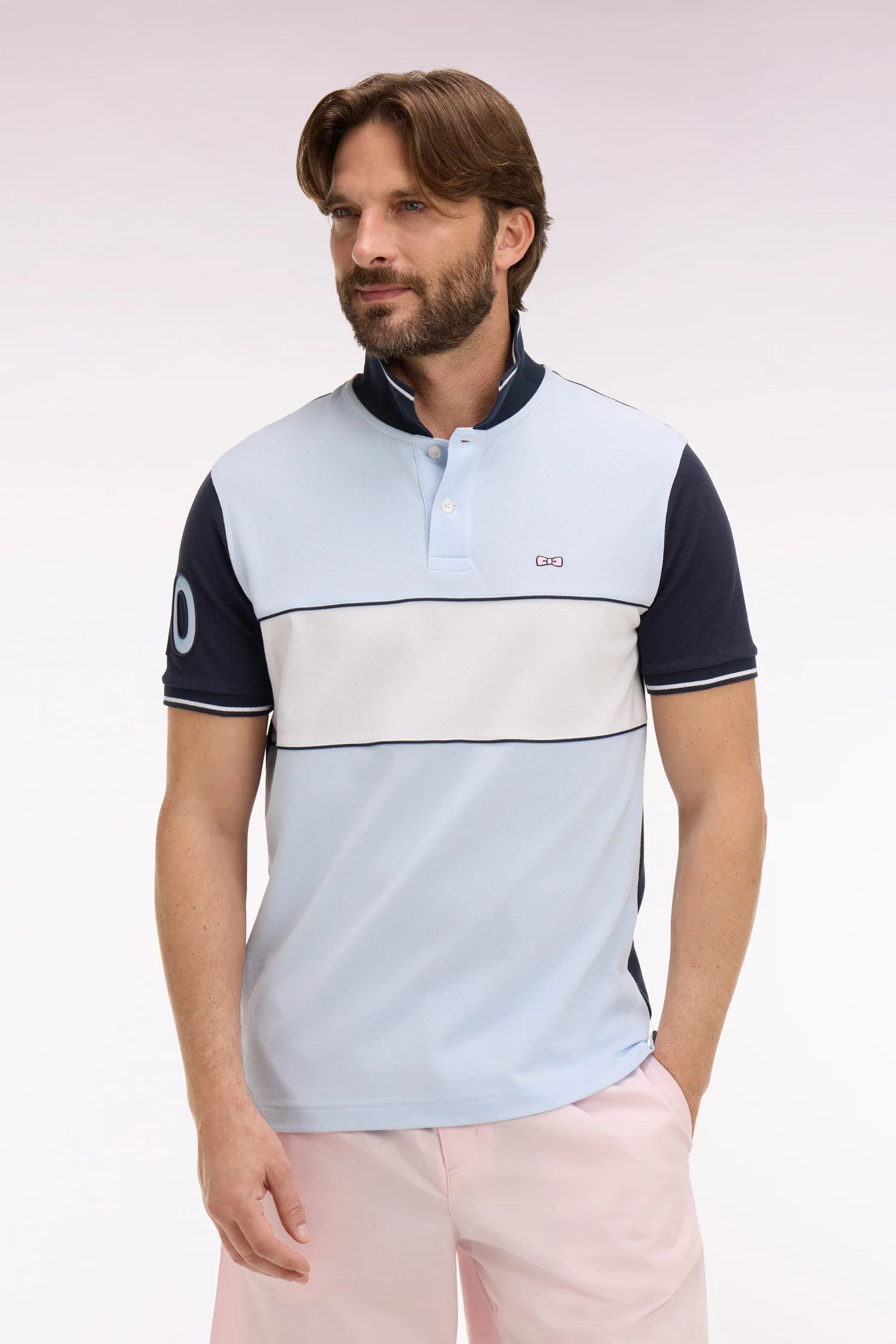 Polo à manches courtes en coton ciel et marine coupe regular - Image 3