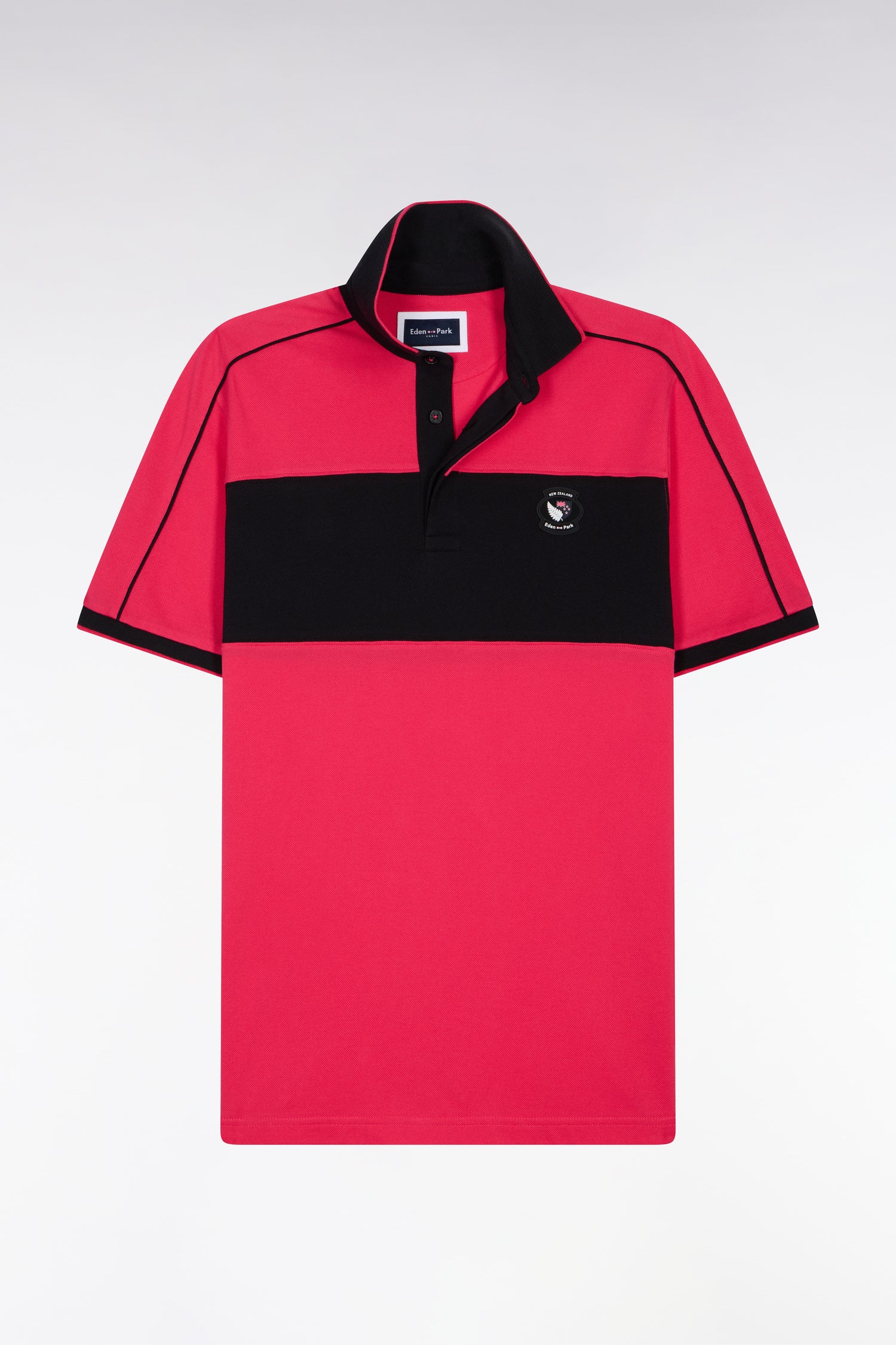 Polo à manches courtes en coton fuchsia et noir New Zealand coupe regular - Image 2