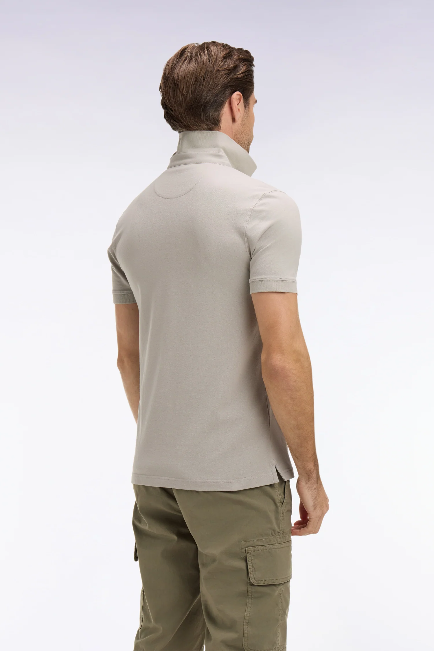 Polo à manches courtes en coton gris coupe slim - Image 5