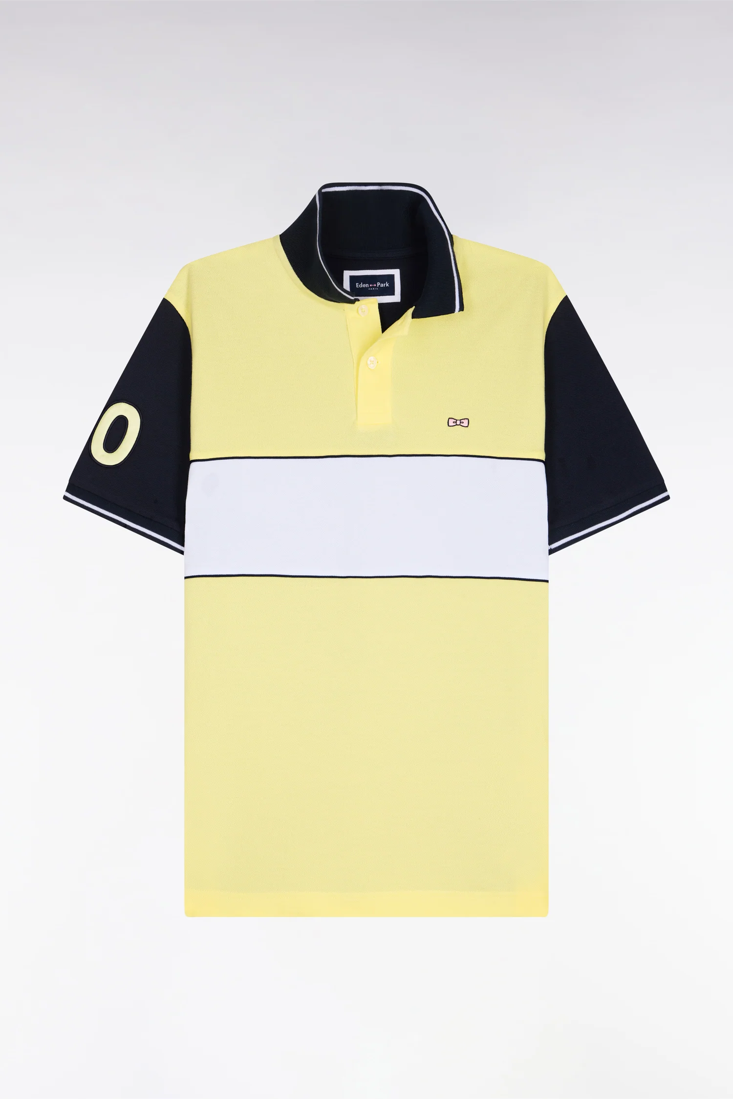 Polo à manches courtes en coton jaune clair et marine coupe regular - Image 2