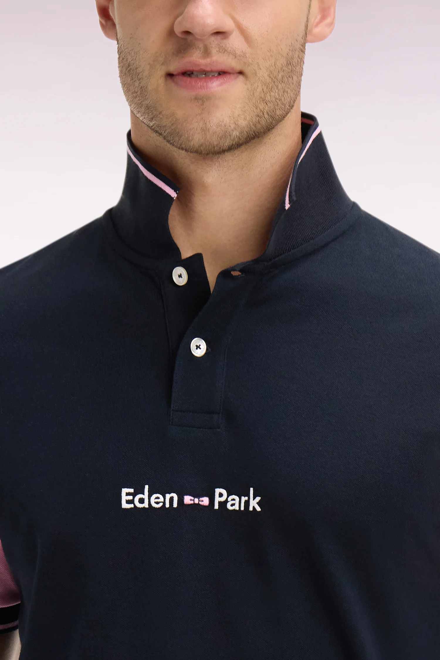 Polo à manches courtes en coton marine broderie Eden Park coupe regular - Image 4