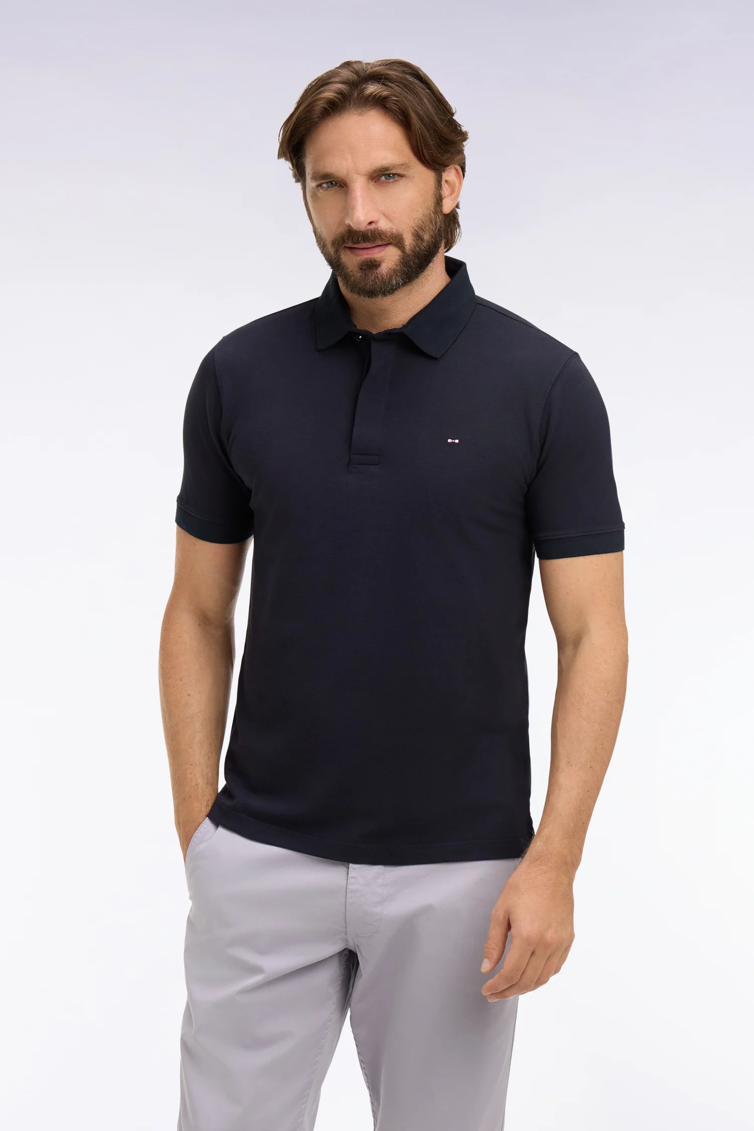 Polo à manches courtes en coton marine coupe slim - Image 3