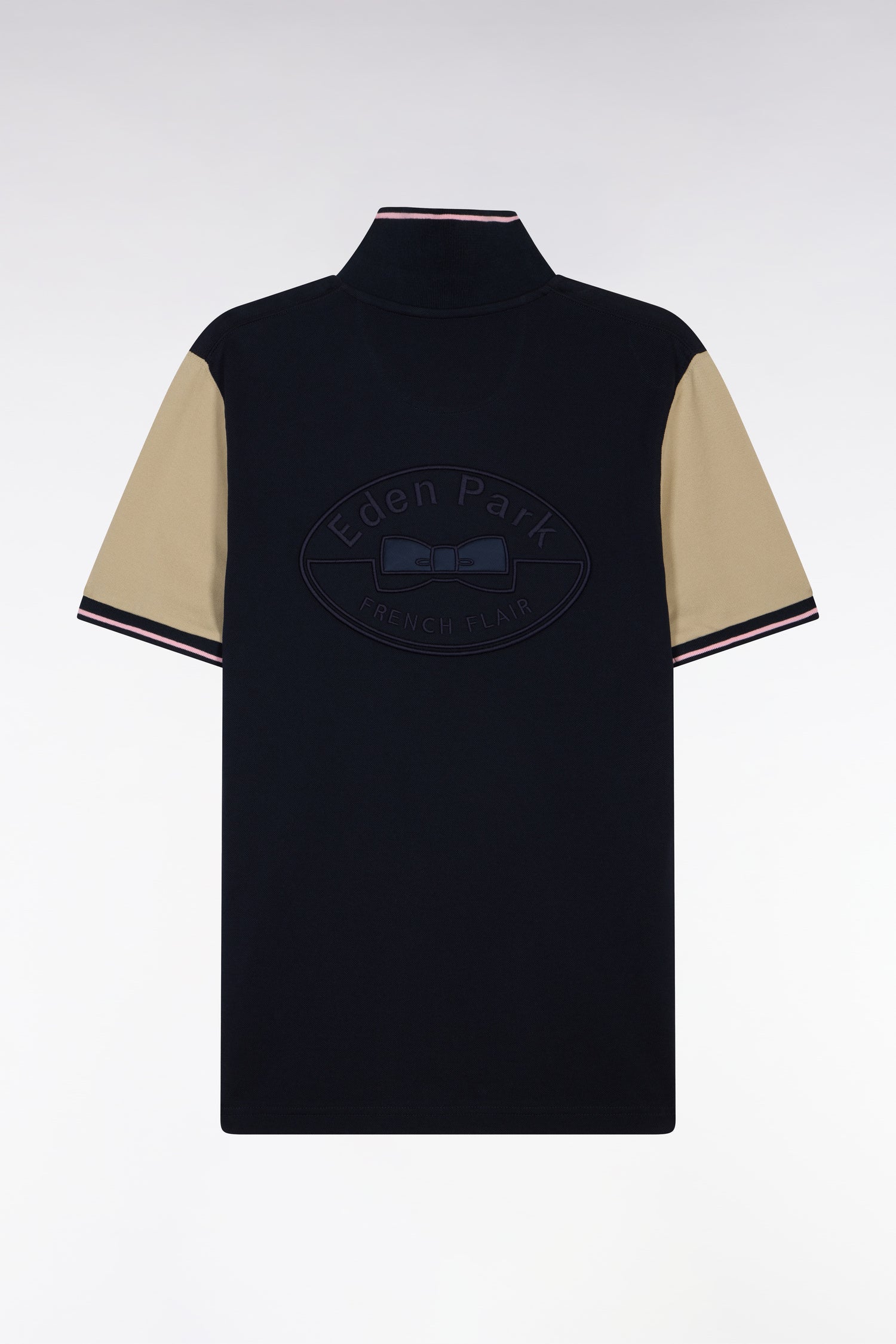 Polo à manches courtes en coton marine et beige - Image 2