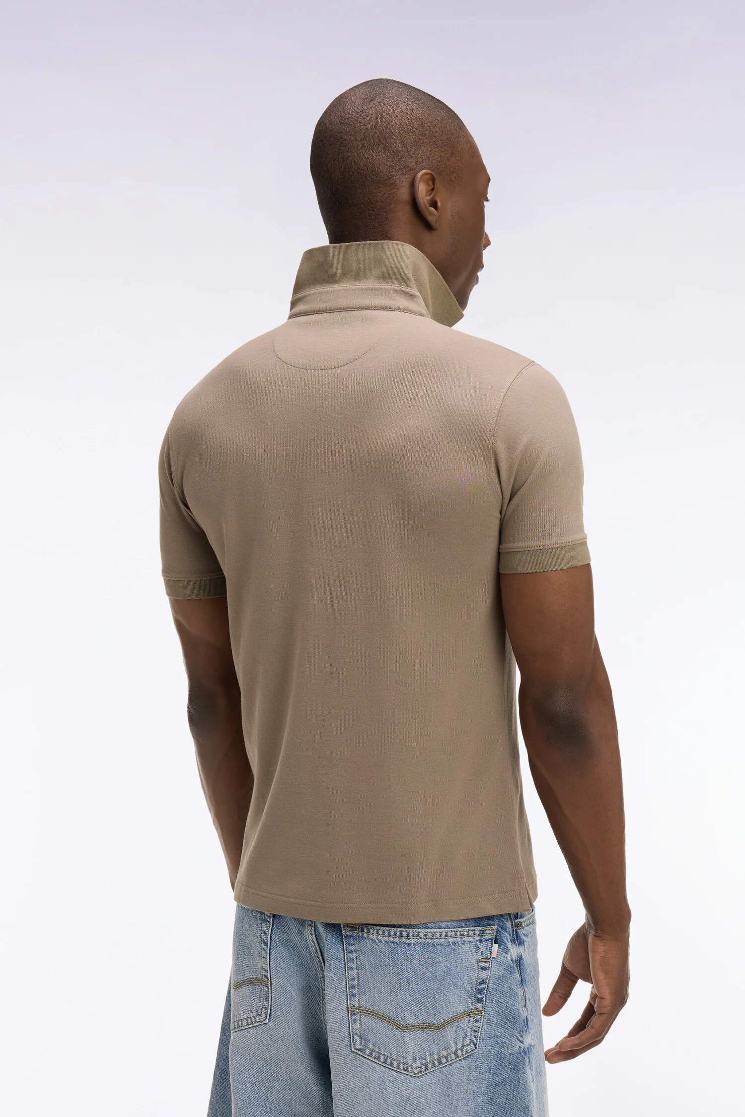 Polo à manches courtes en coton marron coupe slim - Image 5