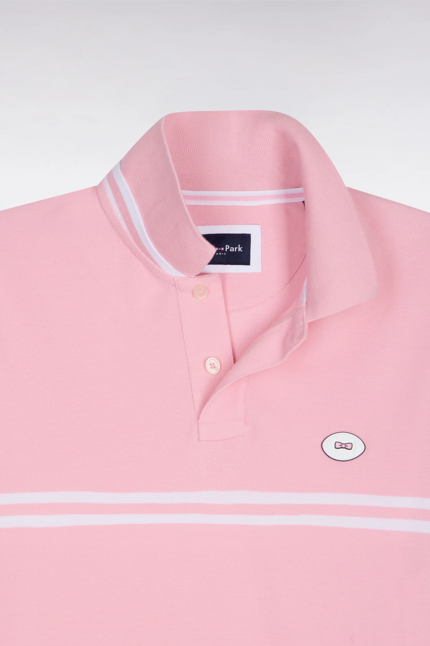 Polo à manches courtes en coton rose à rayures blanches coupe regular - Image 6