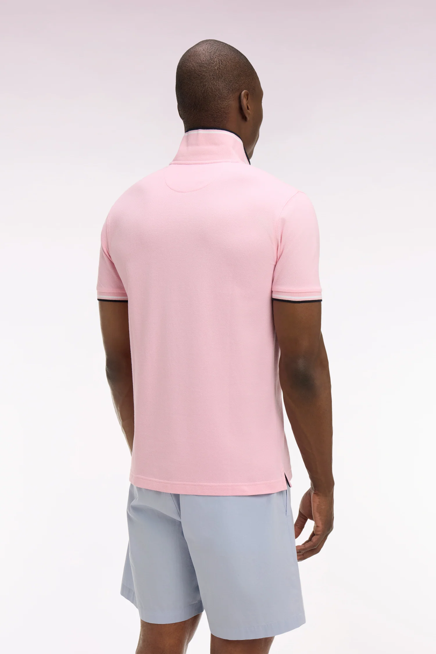 Polo à manches courtes en coton rose détails rayés coupe regular - Image 5