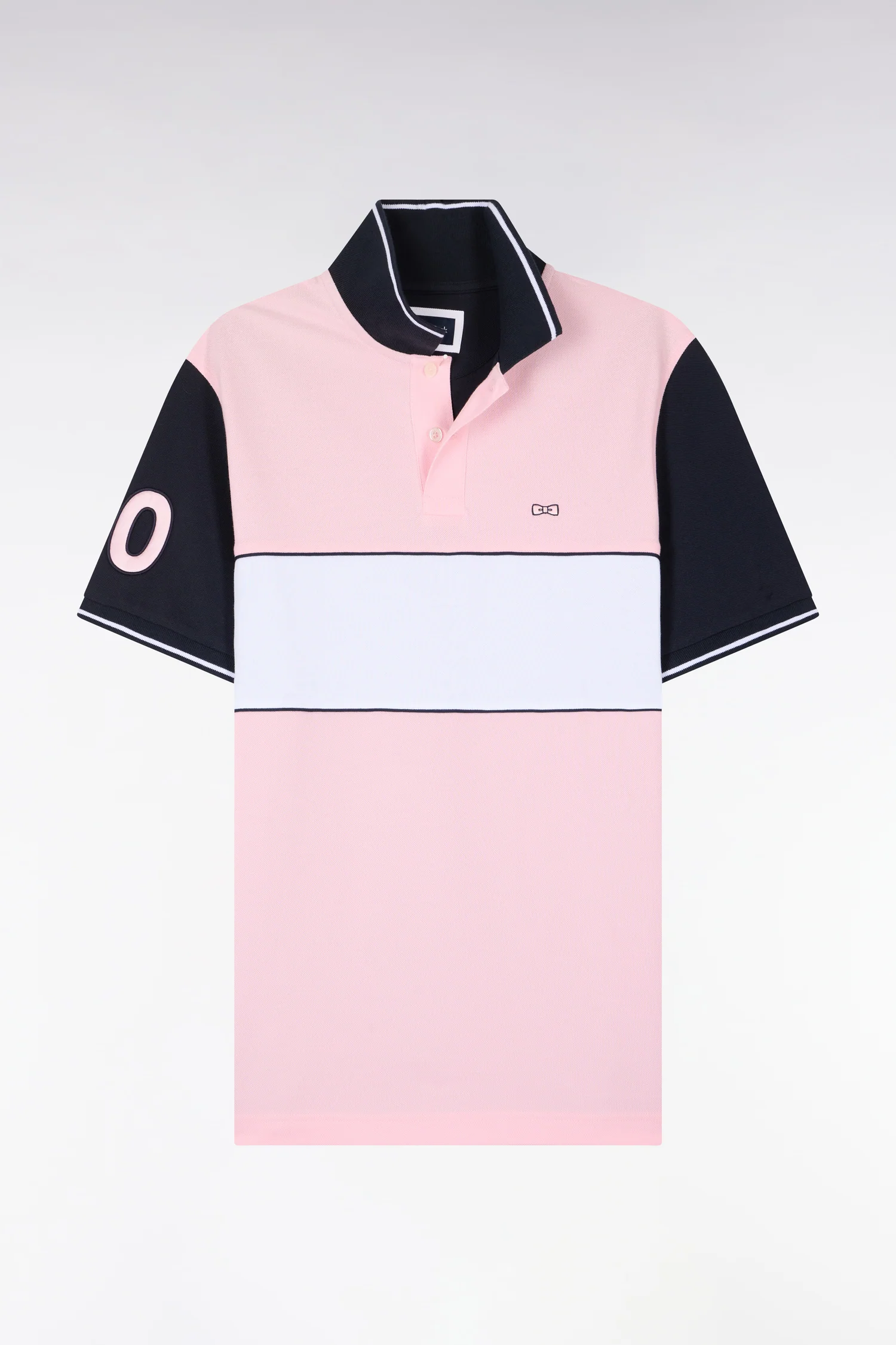 Polo à manches courtes en coton rose et marine coupe regular - Image 2