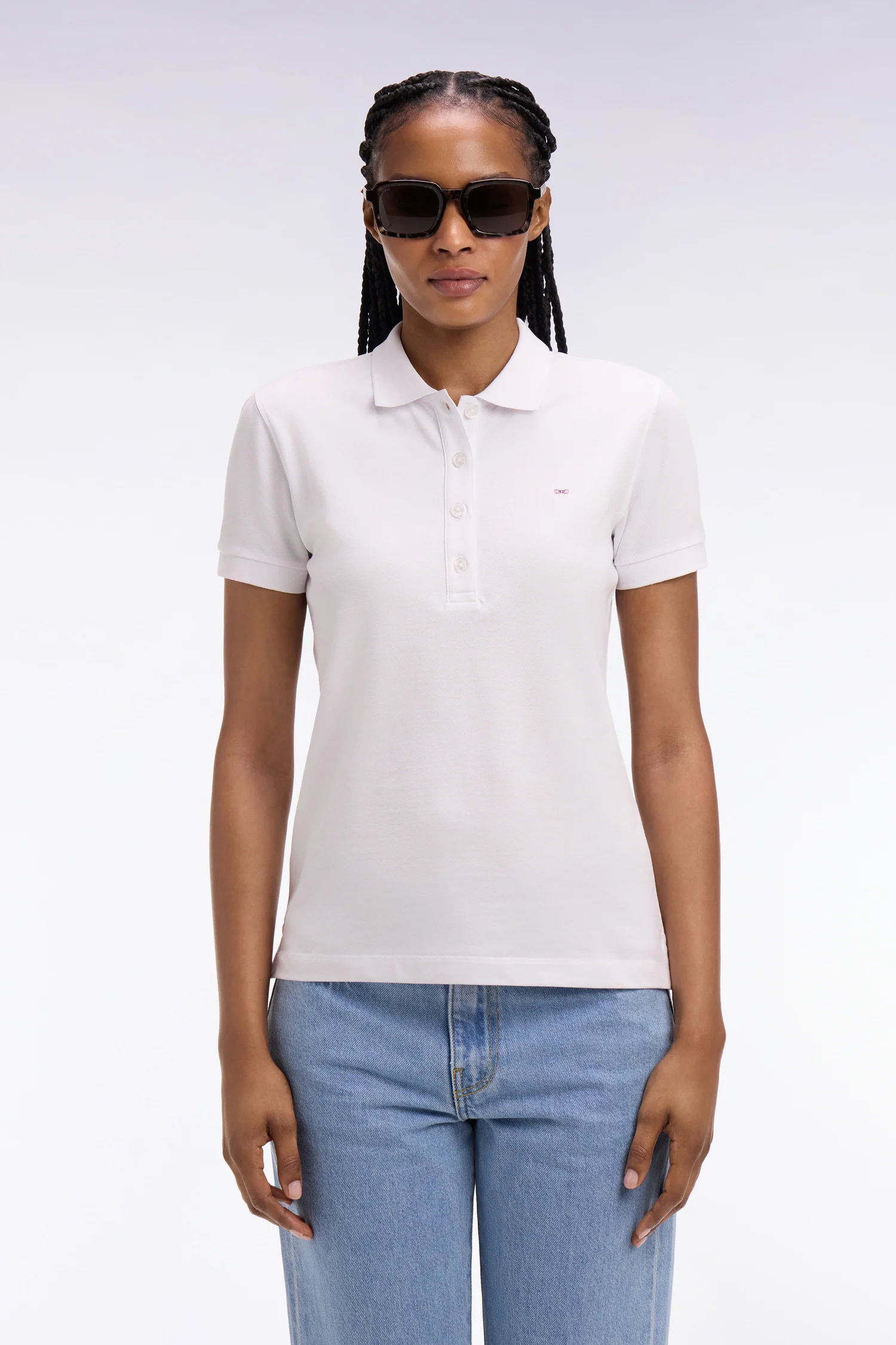 Polo à manches courtes en coton stretch blanc - Image 3