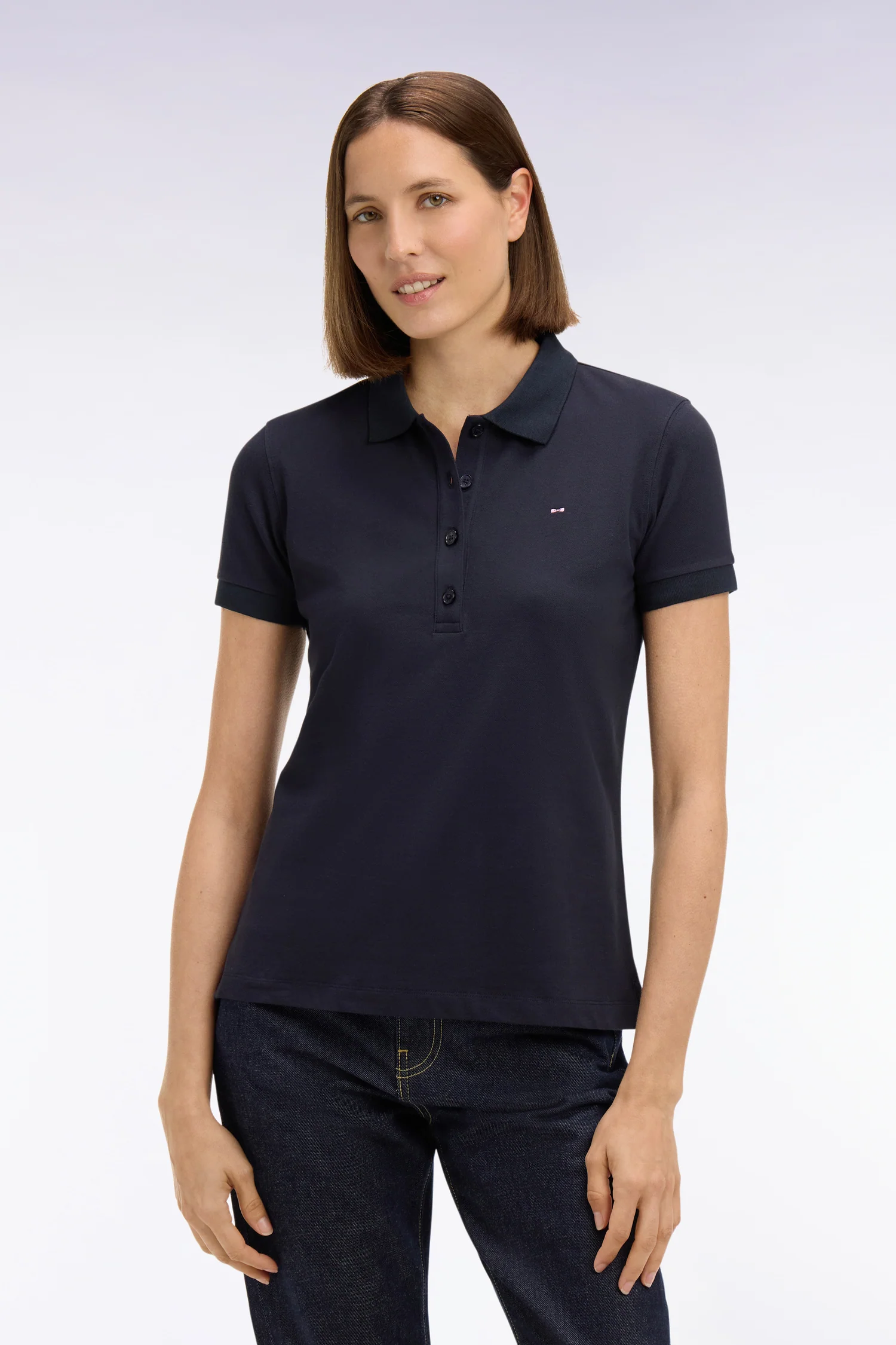 Polo à manches courtes en coton stretch marine - Image 3
