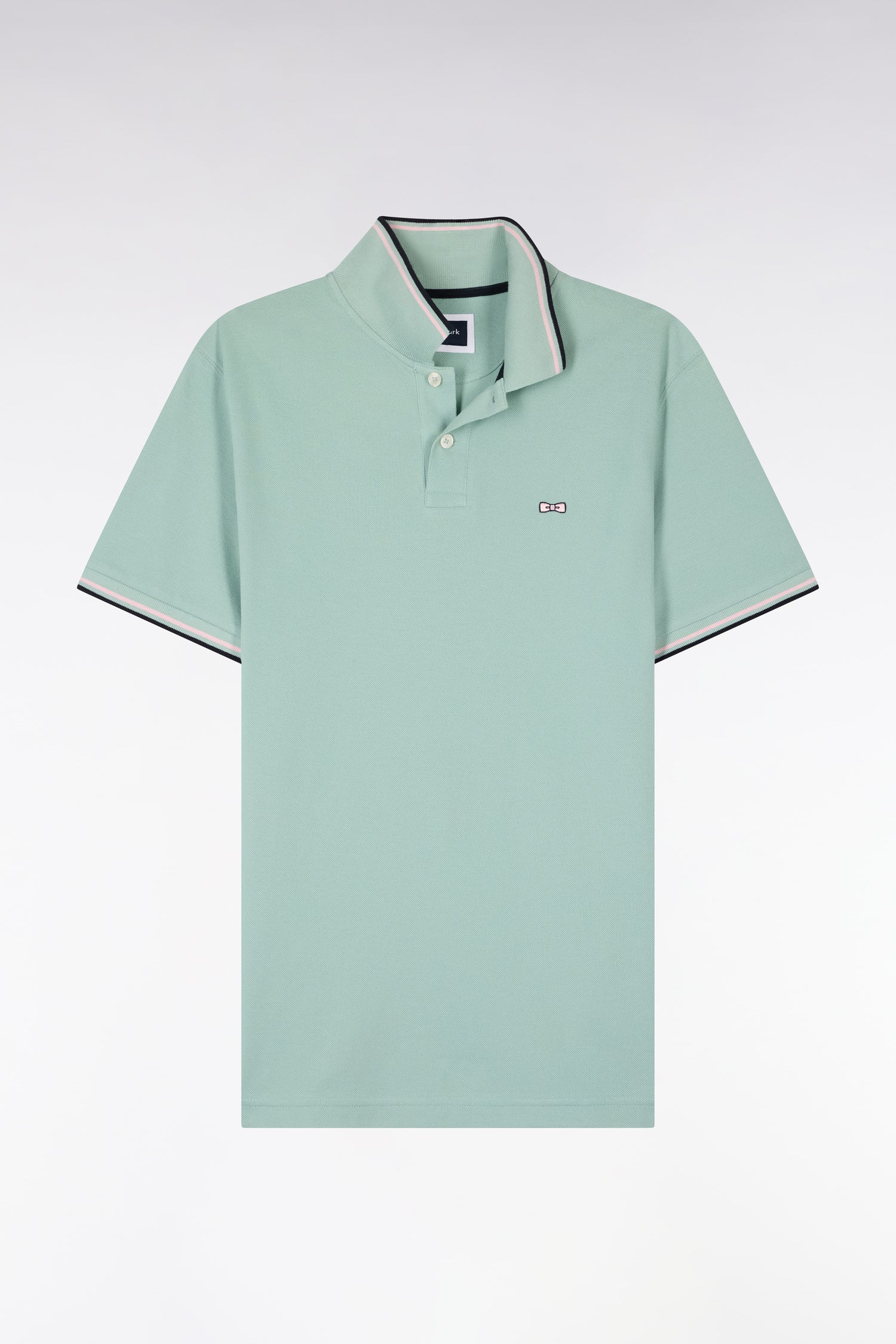 Polo à manches courtes en coton vert d'eau détails rayés coupe regular - Image 2