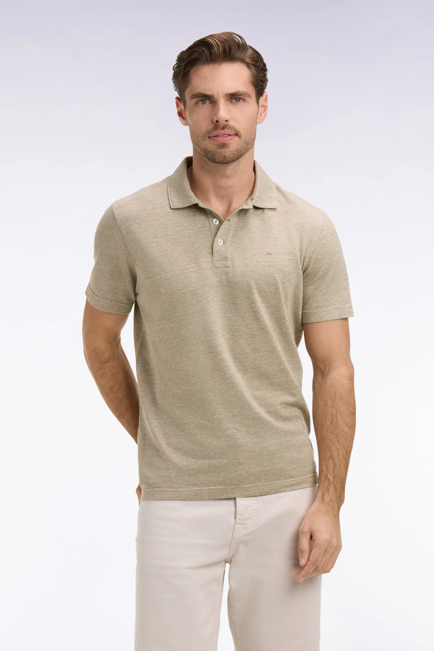 Polo à manches courtes en Oxford beige coupe regular - Image 3