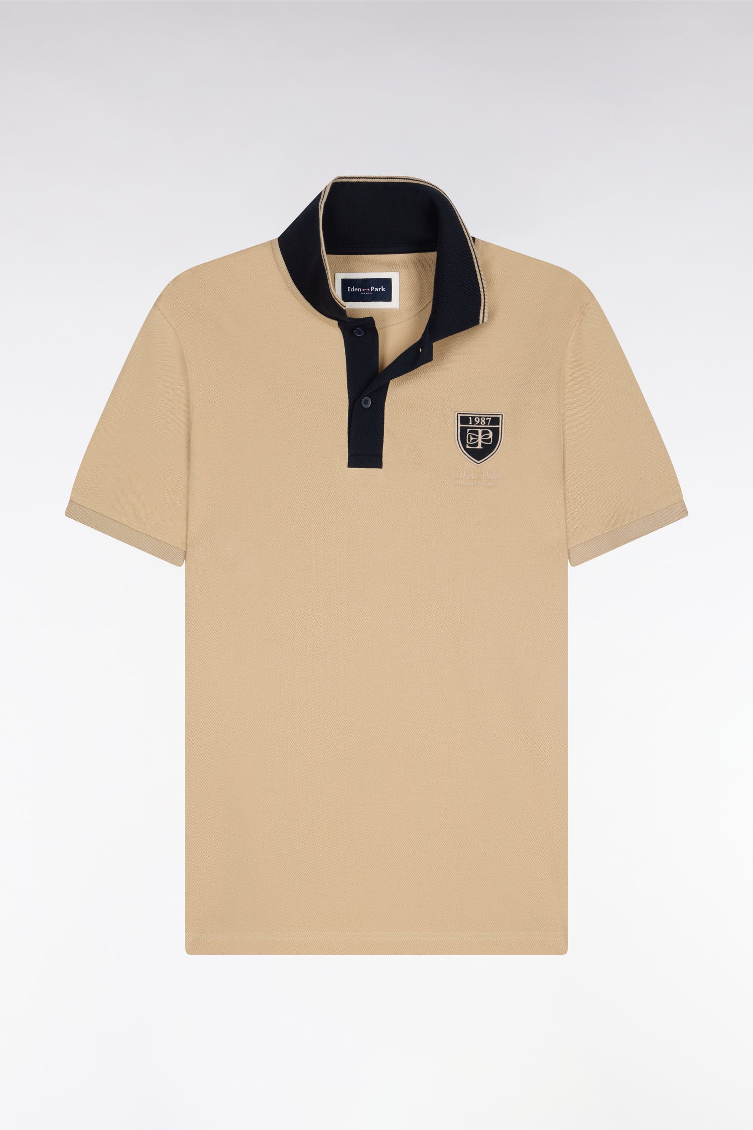 Polo à manches courtes en piqué coton beige écusson EP - Image 2