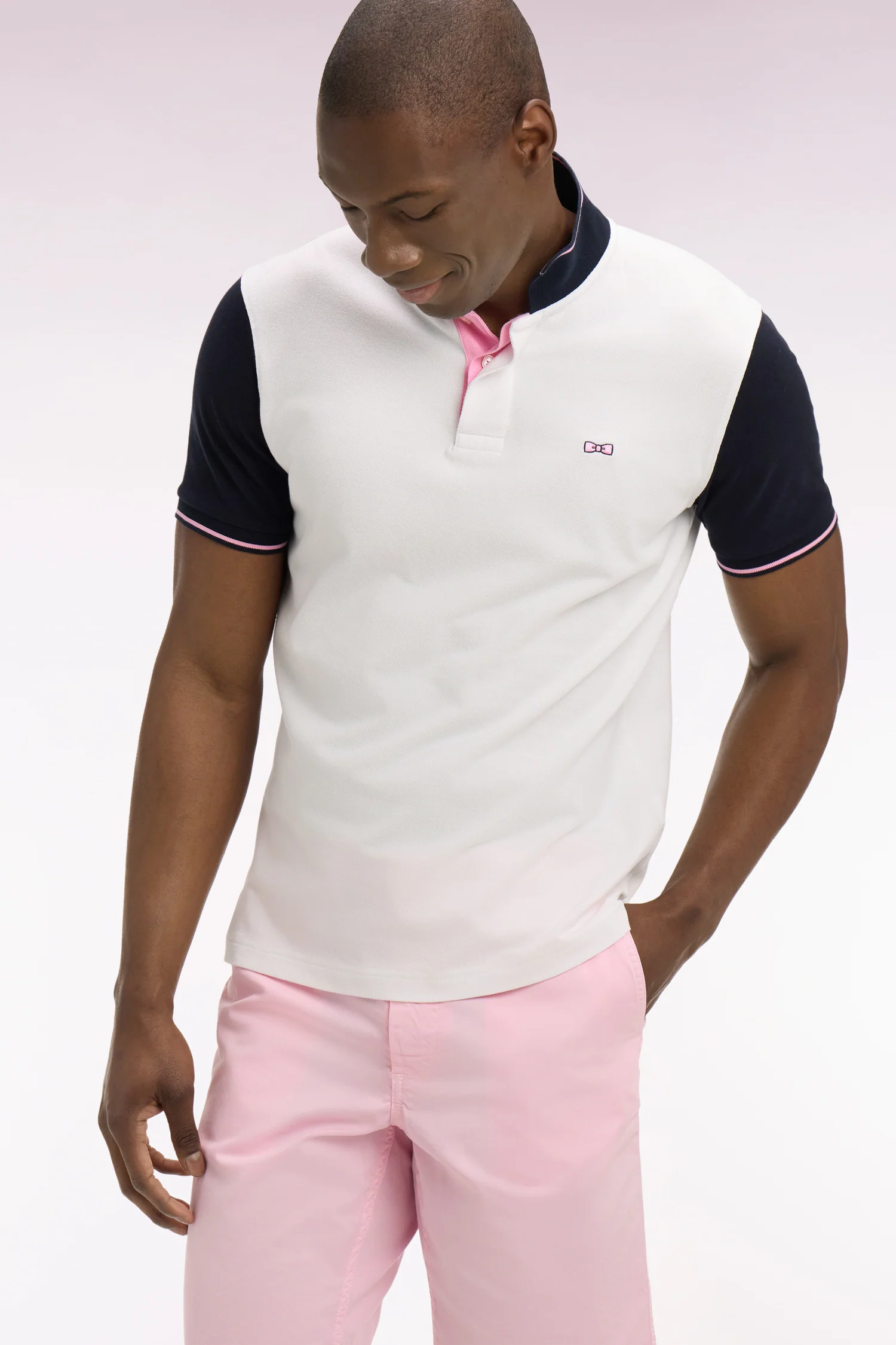 Polo à manches courtes en piqué coton blanc broderie dos