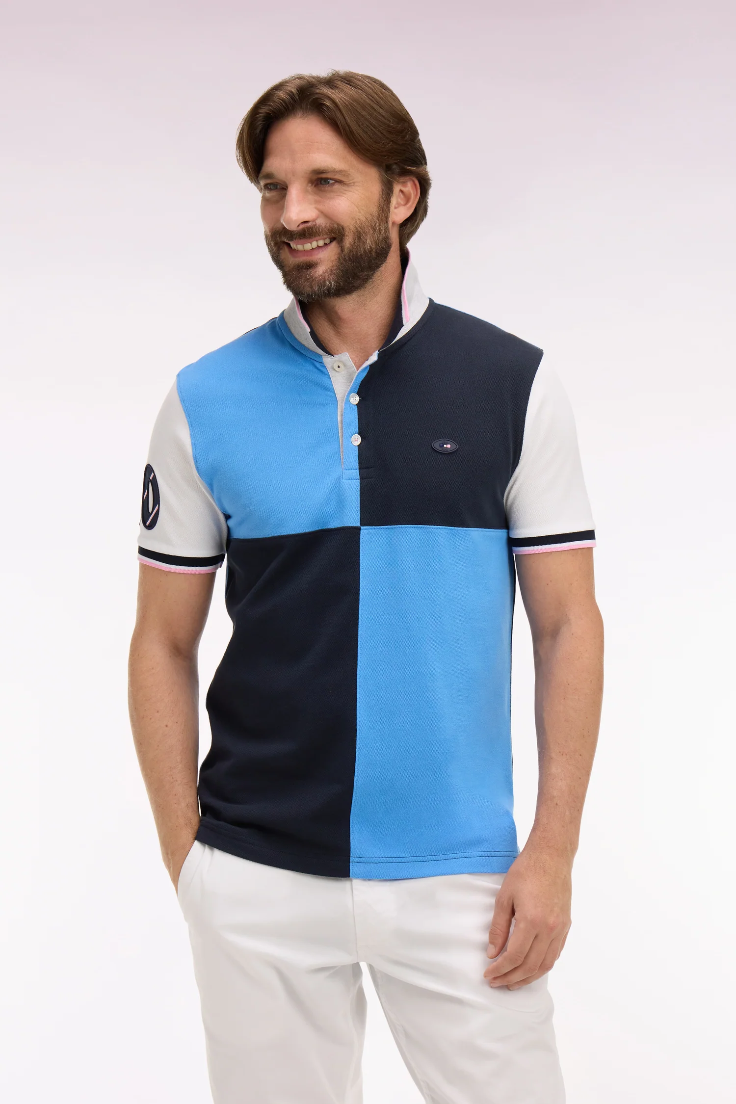 Polo à manches courtes XV de France en coton bleu à découpes cadran - Image 3