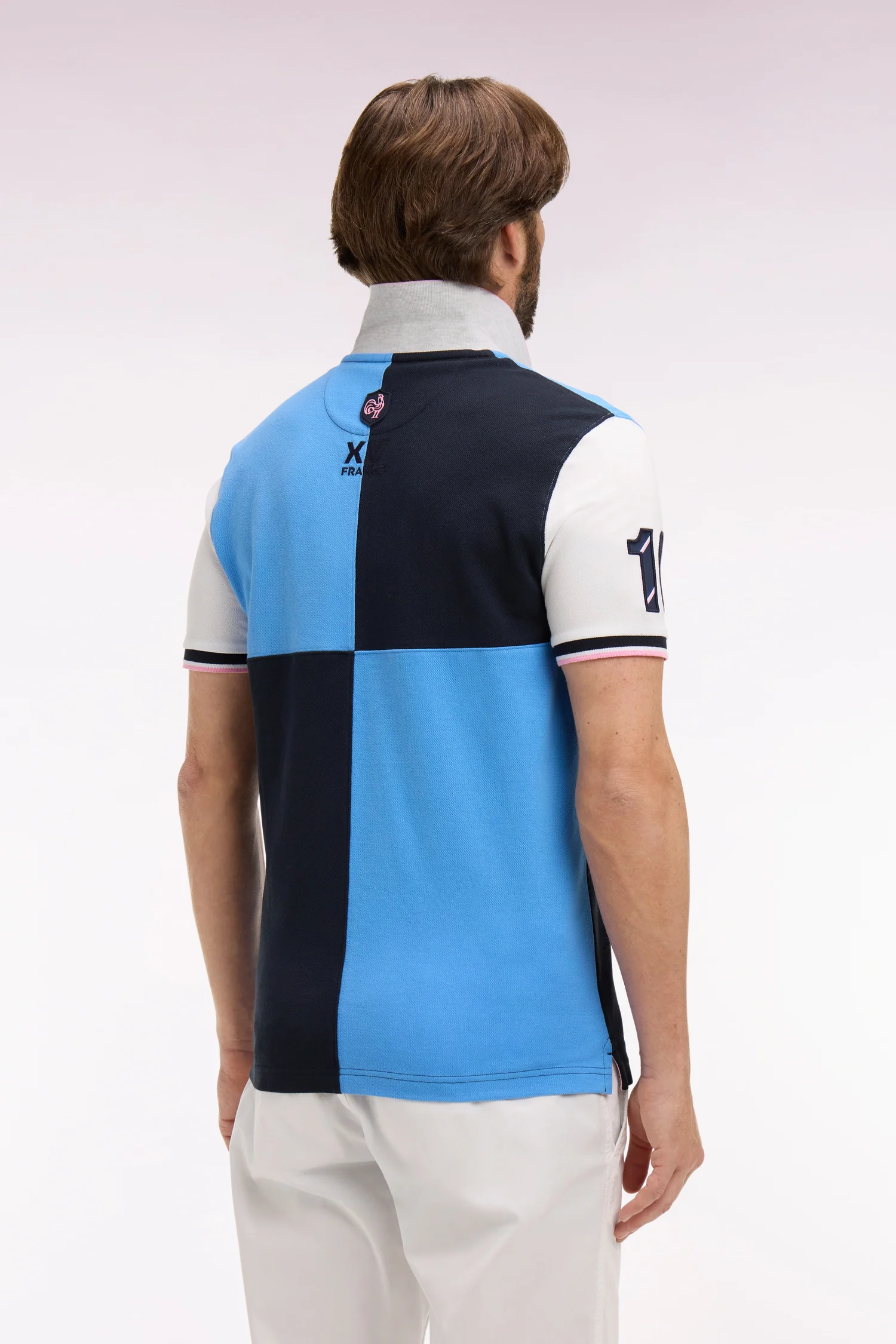 Polo à manches courtes XV de France en coton bleu à découpes cadran - Image 5