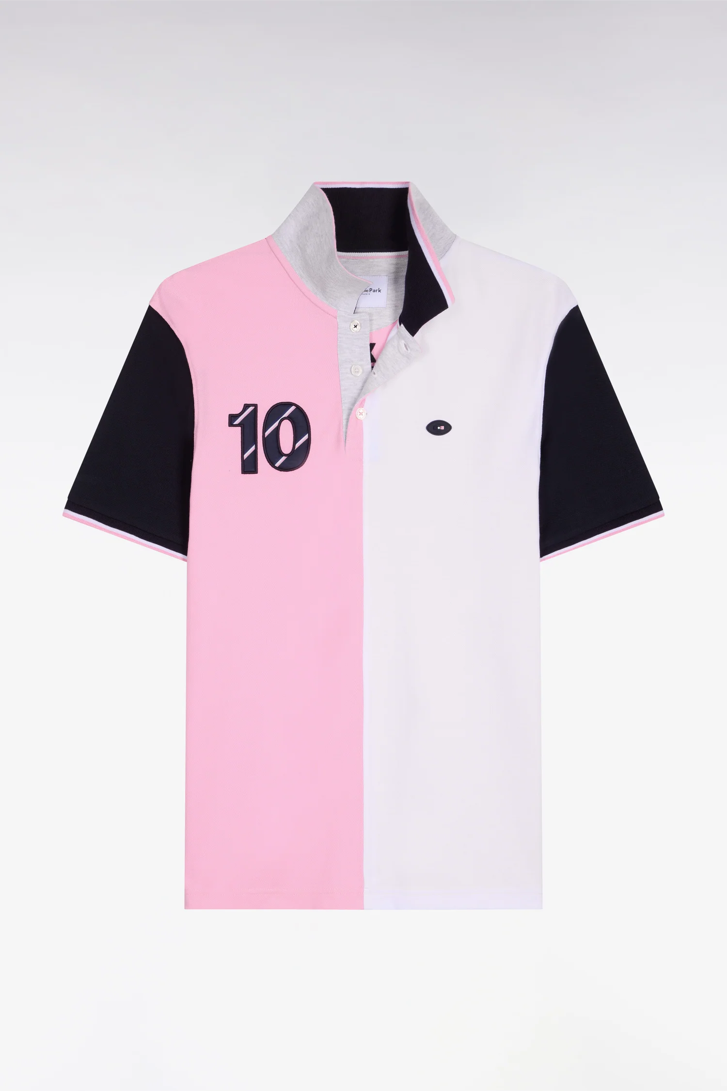 Polo à manches courtes XV de France en coton rose à découpes cadran - Image 2
