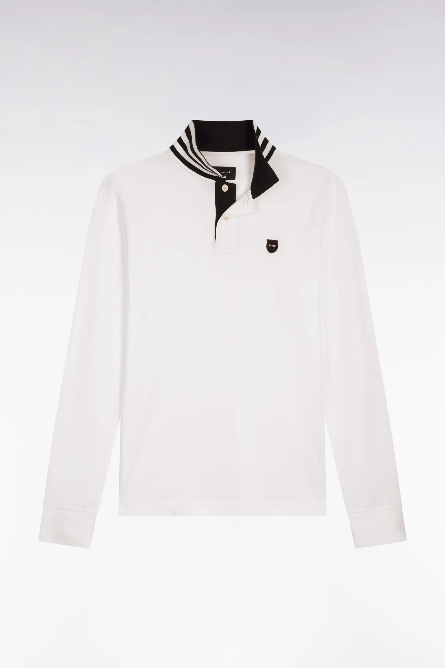 Polo manches longues blanc en coton avec col contrasté - Image 2