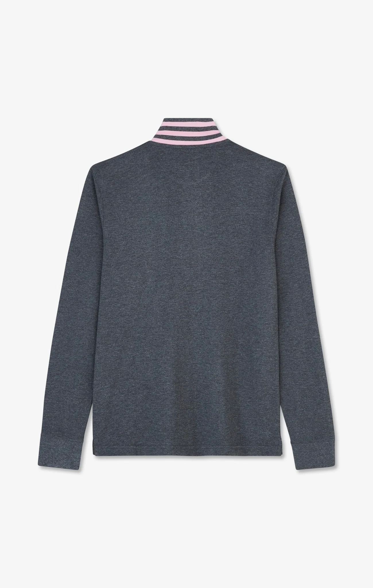 Polo manches longues gris en coton avec col contrasté - Image 4