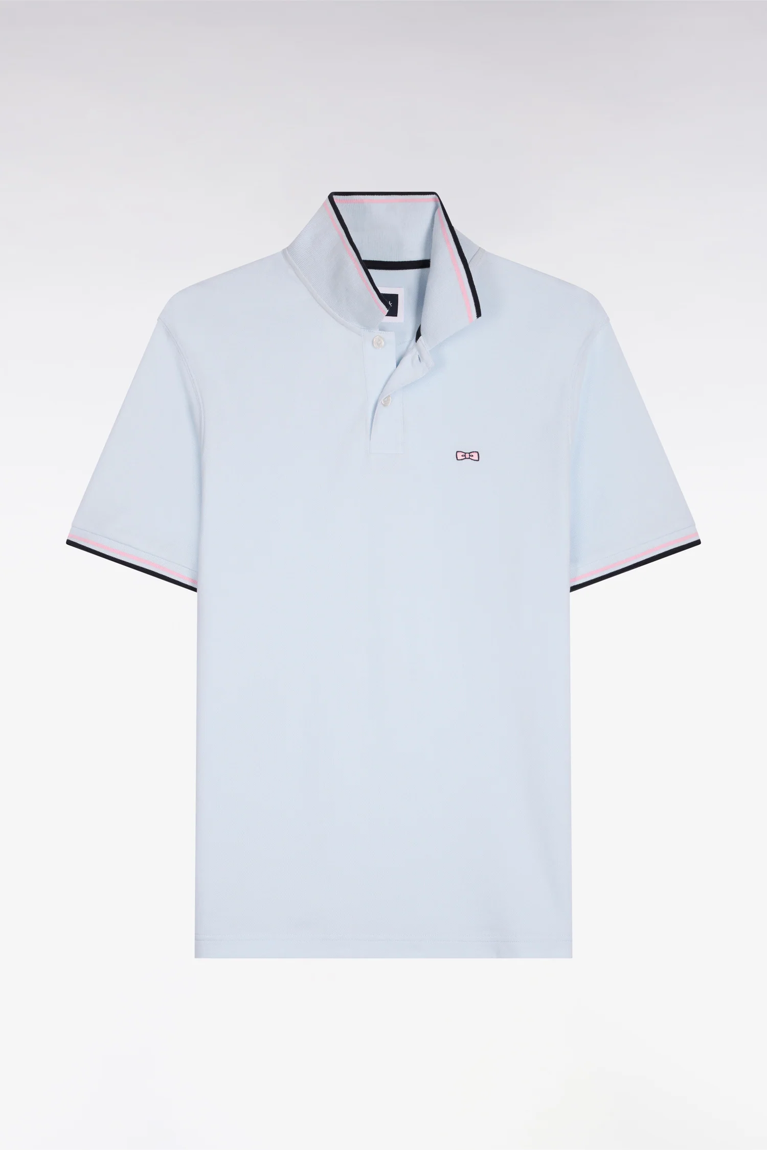 Polo manches courtes en coton ciel détails rayés coupe regular - Image 2