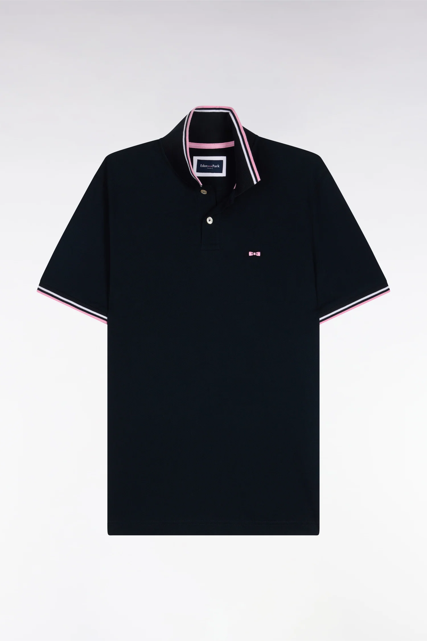 Polo manches courtes en coton marine détails rayés coupe regular - Image 2