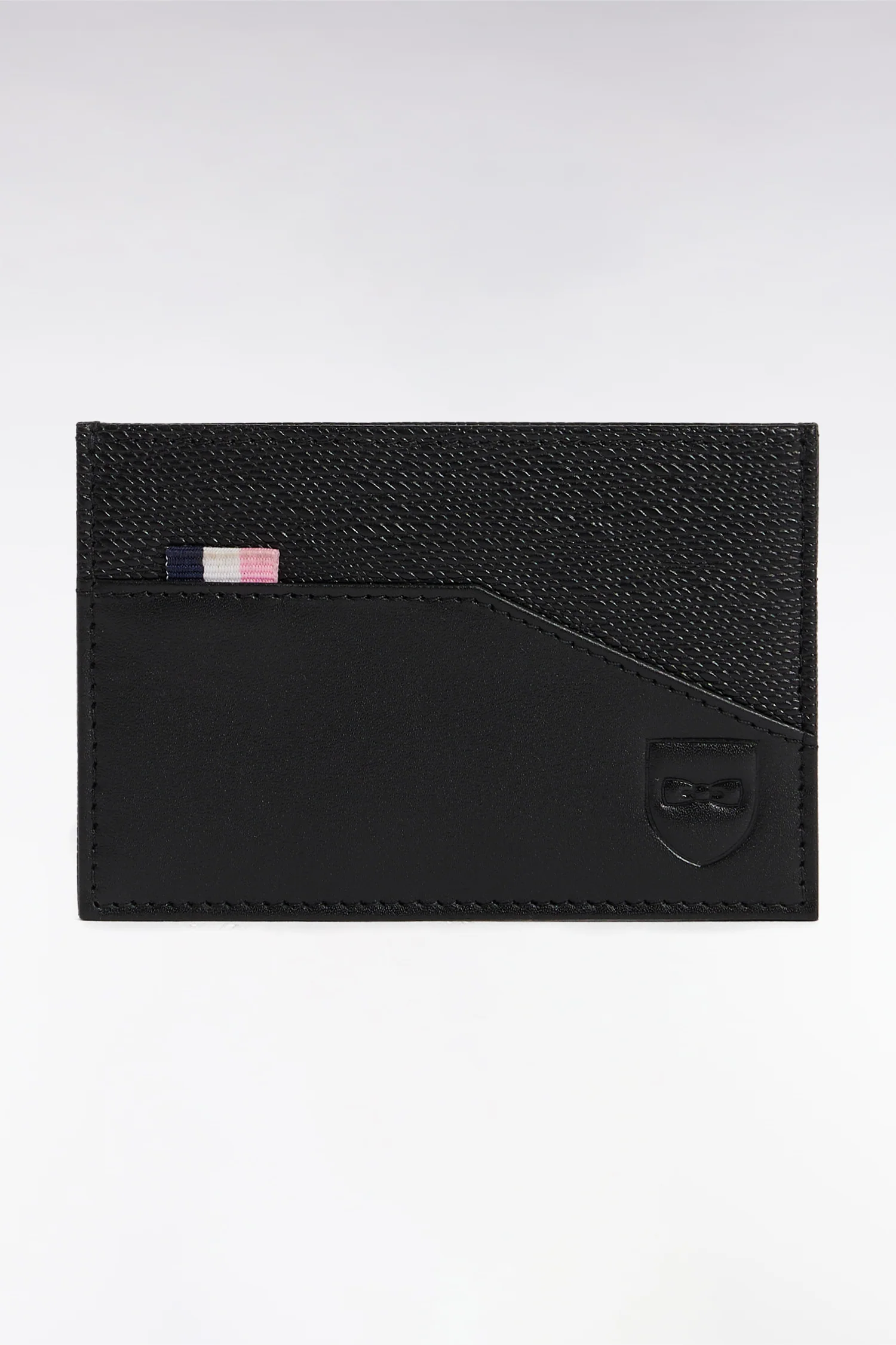 Porte-cartes bimatière en cuir noir