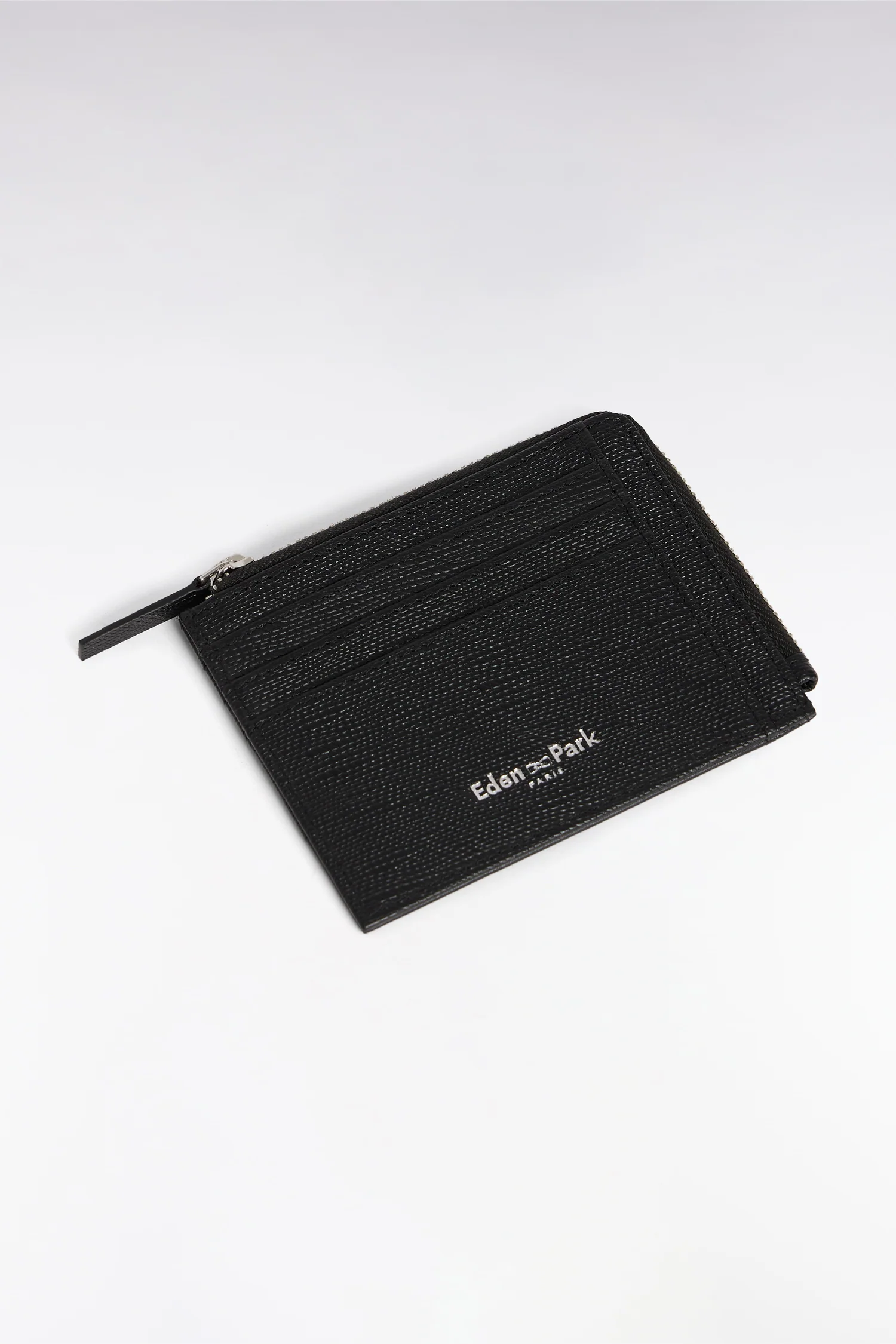 Porte-cartes bimatière zippé en cuir noir - Image 2