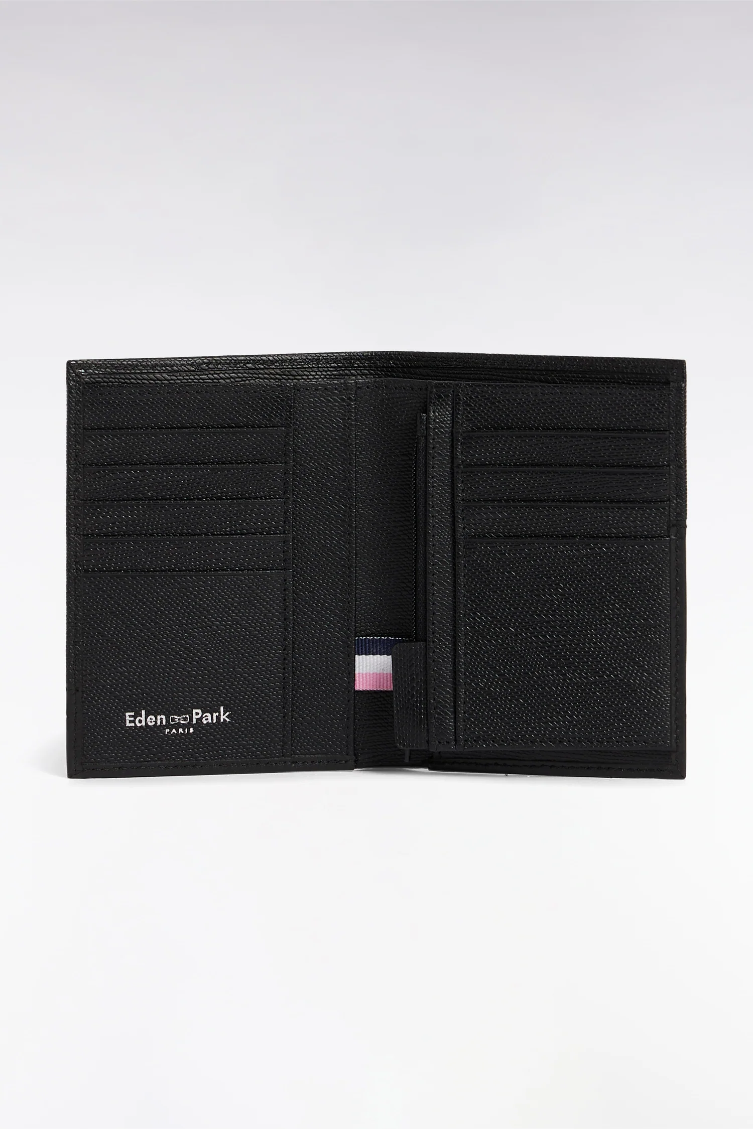 Portefeuille format français bimatière en cuir noir