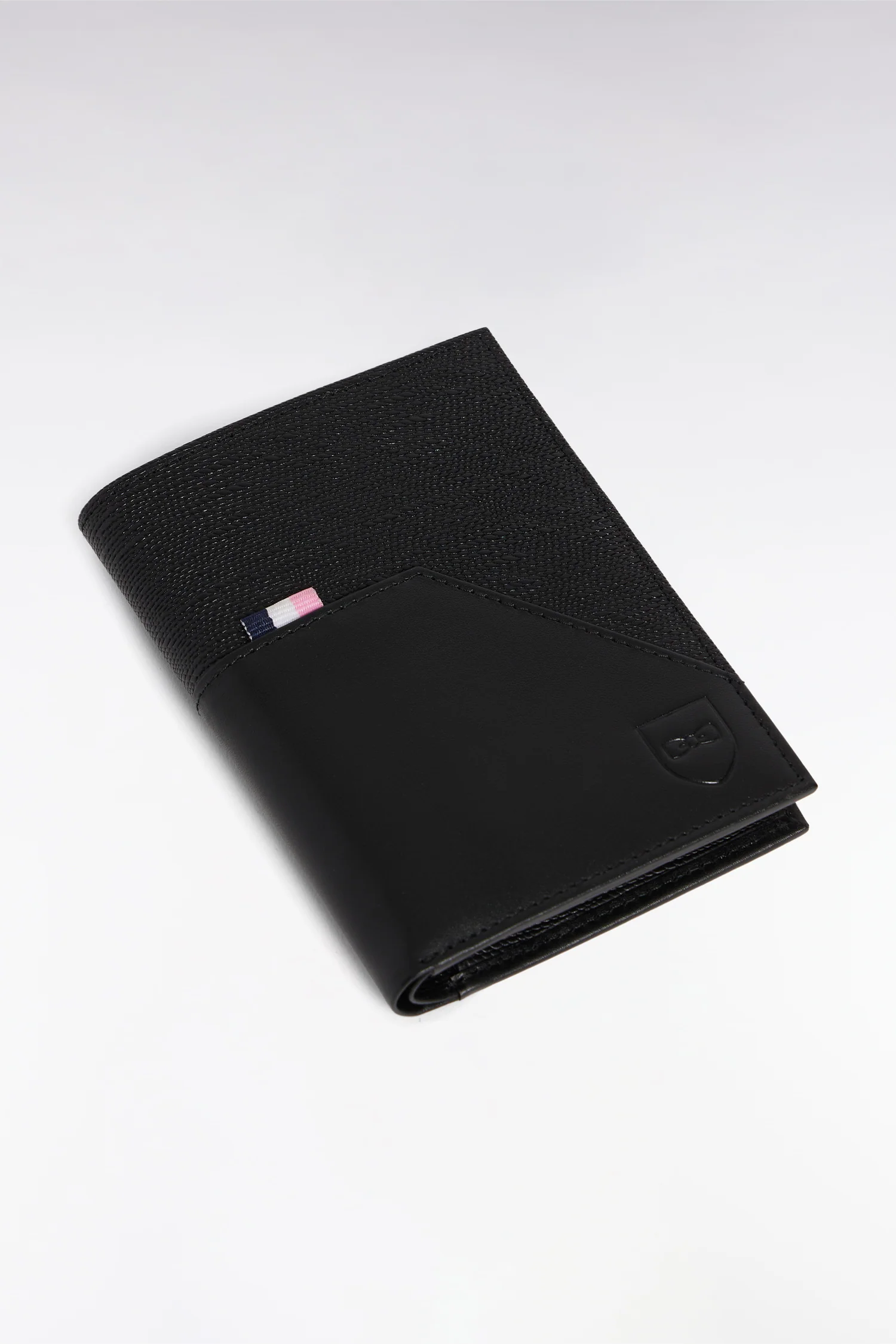 Portefeuille format français bimatière en cuir noir - Image 2