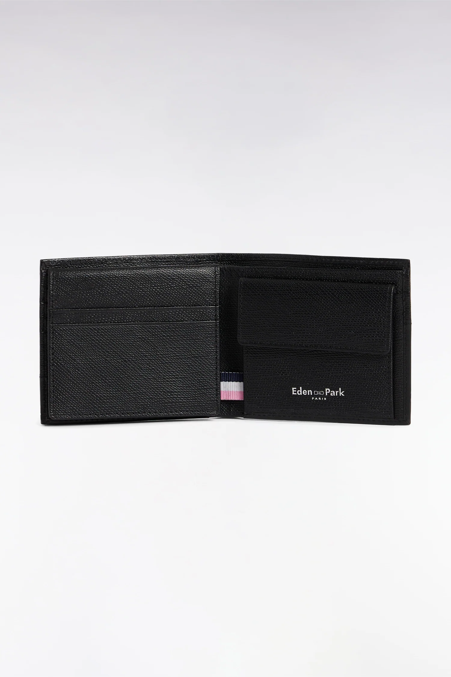 Portefeuille format italien bimatière en cuir noir