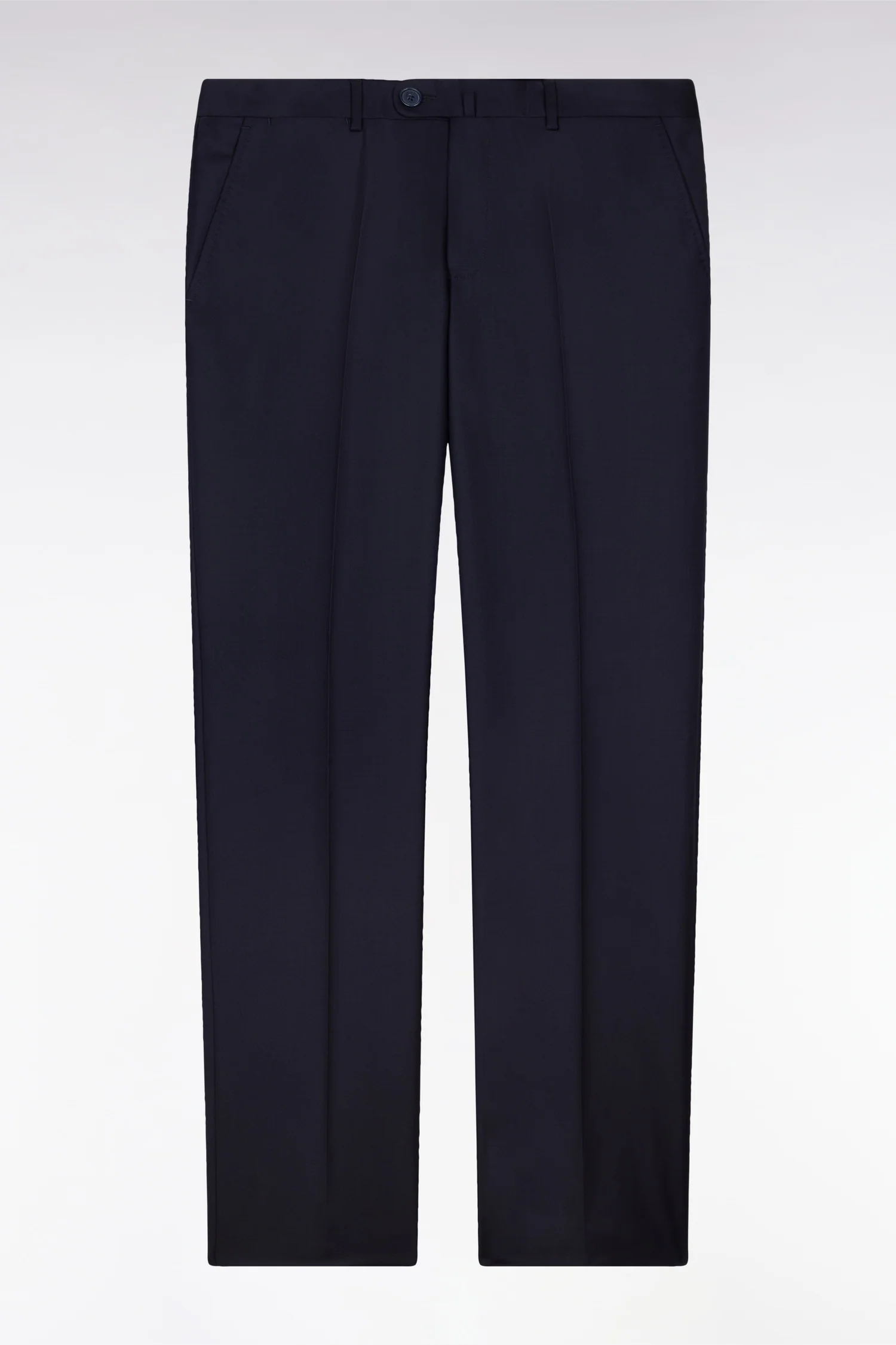 Pantalon regular bleu foncé en laine à plis cassés - Image 2