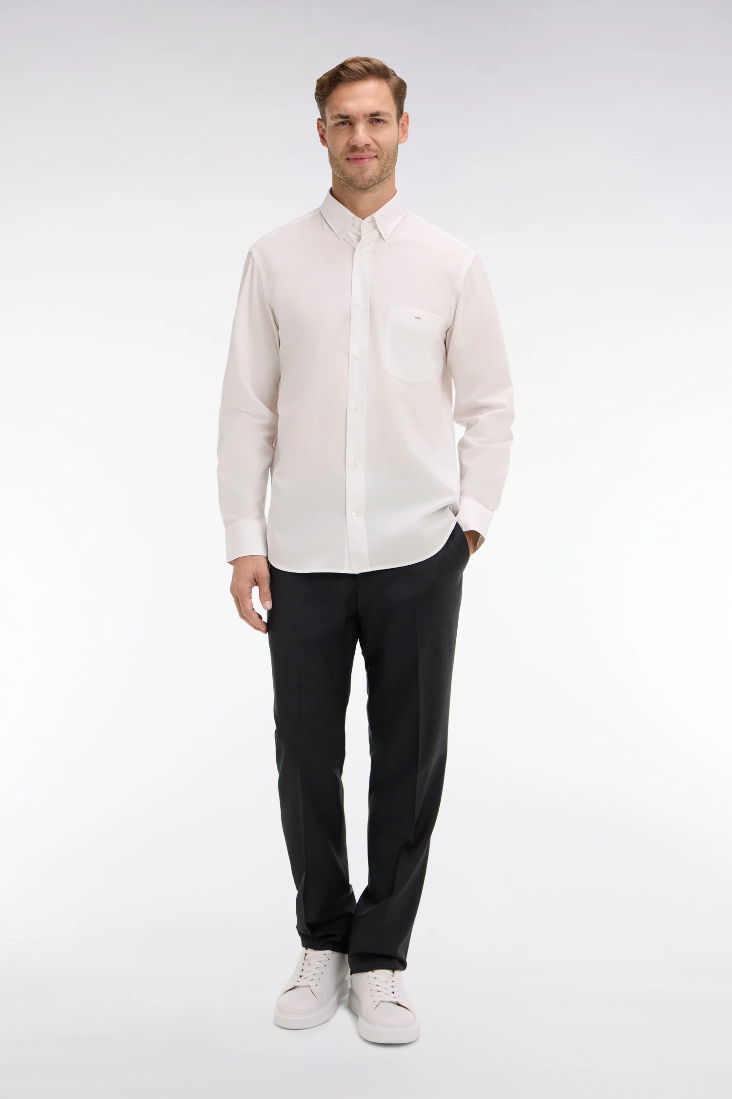 Pantalon regular gris foncé en laine à plis cassés - Image 3