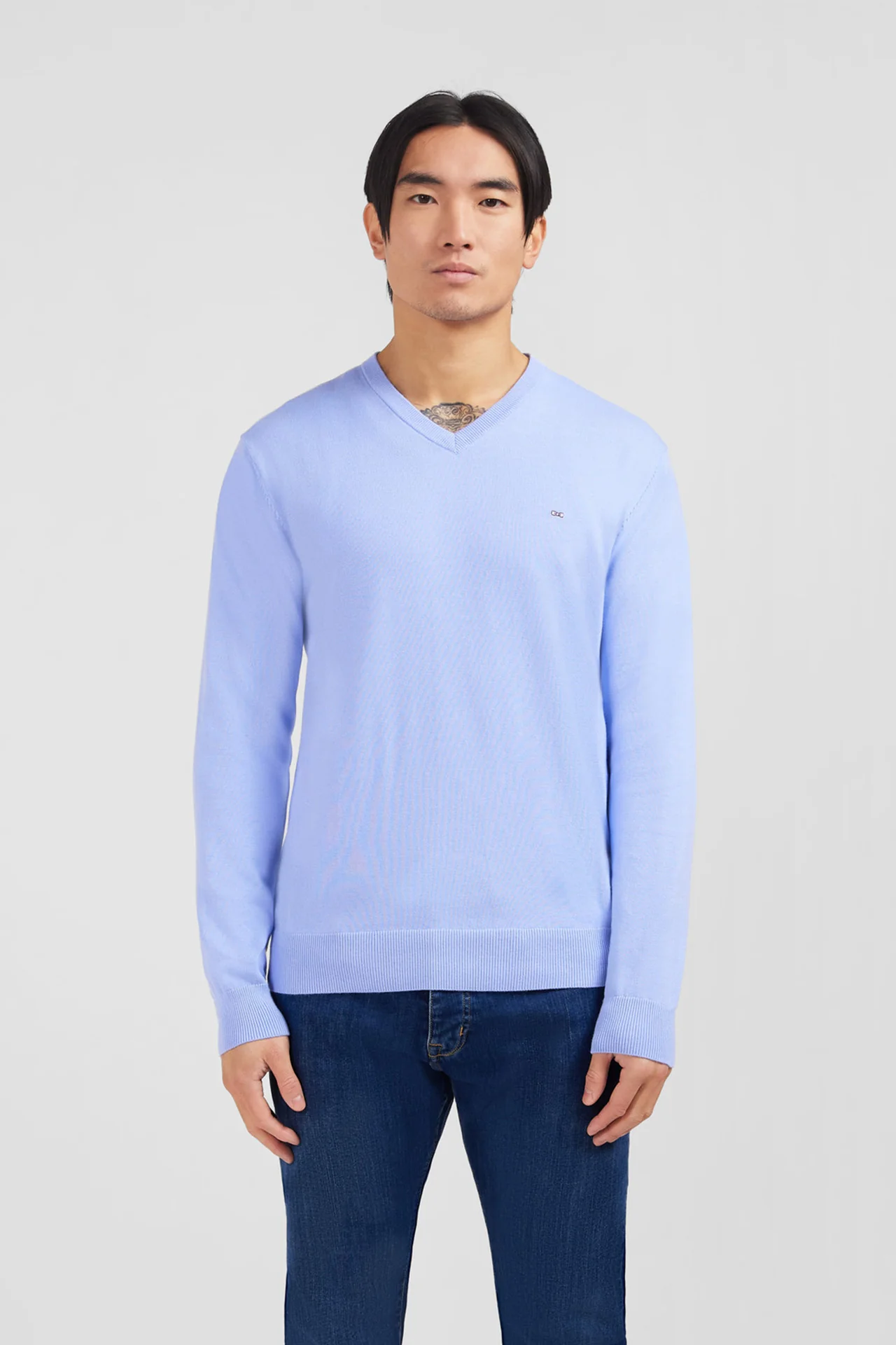 Pull bleu à col rond en coton - Image 3