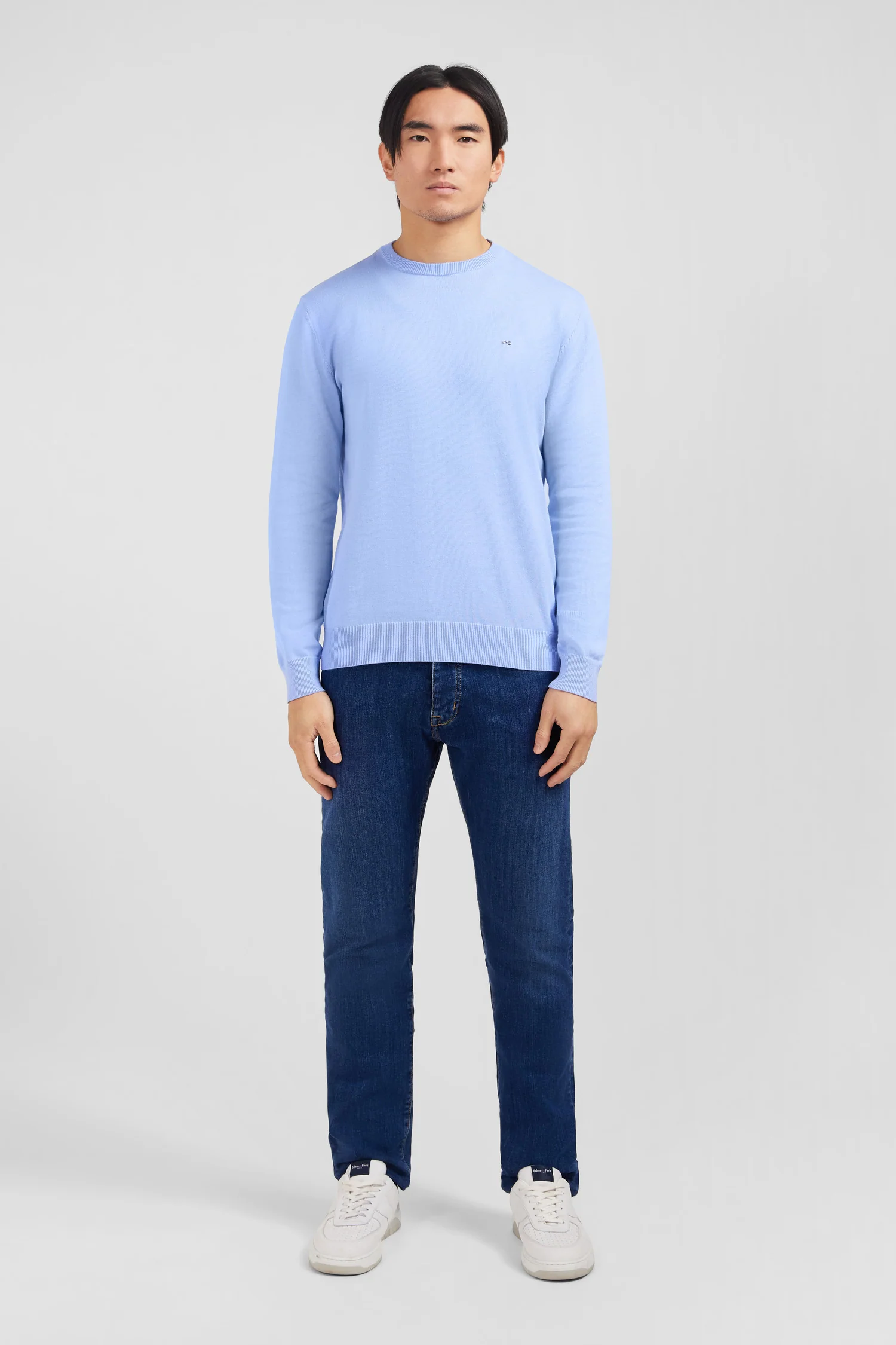 Pull bleu à col rond en coton - Image 7