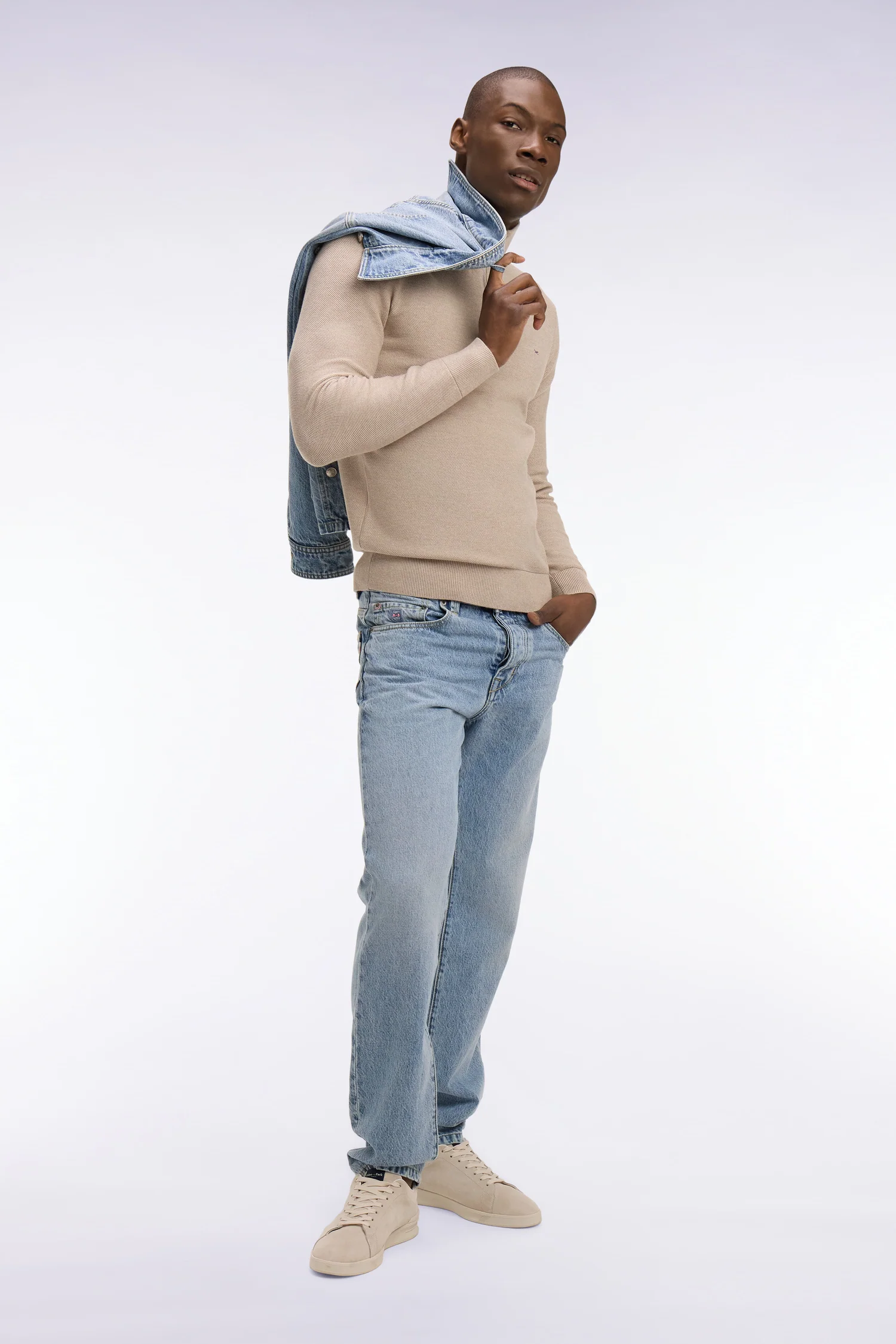 Pull col camionneur en coton beige