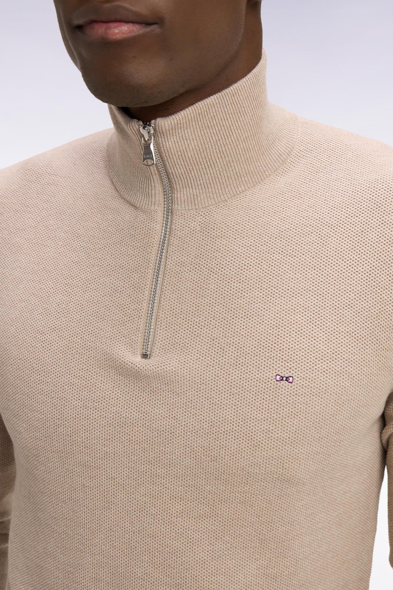 Pull col camionneur en coton beige - Image 4