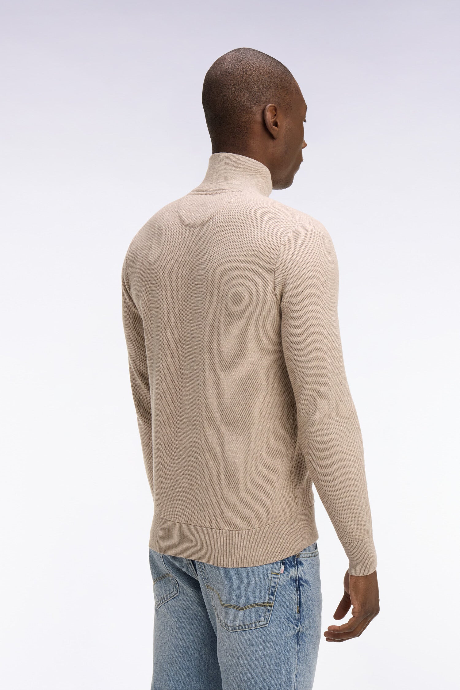 Pull col camionneur en coton beige - Image 5