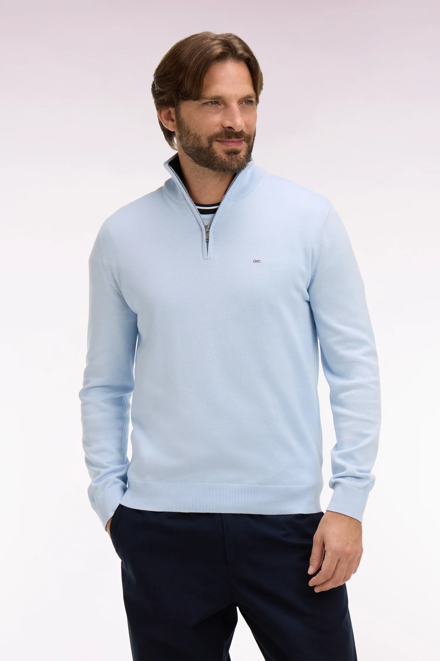 Pull col camionneur en coton ciel - Image 3